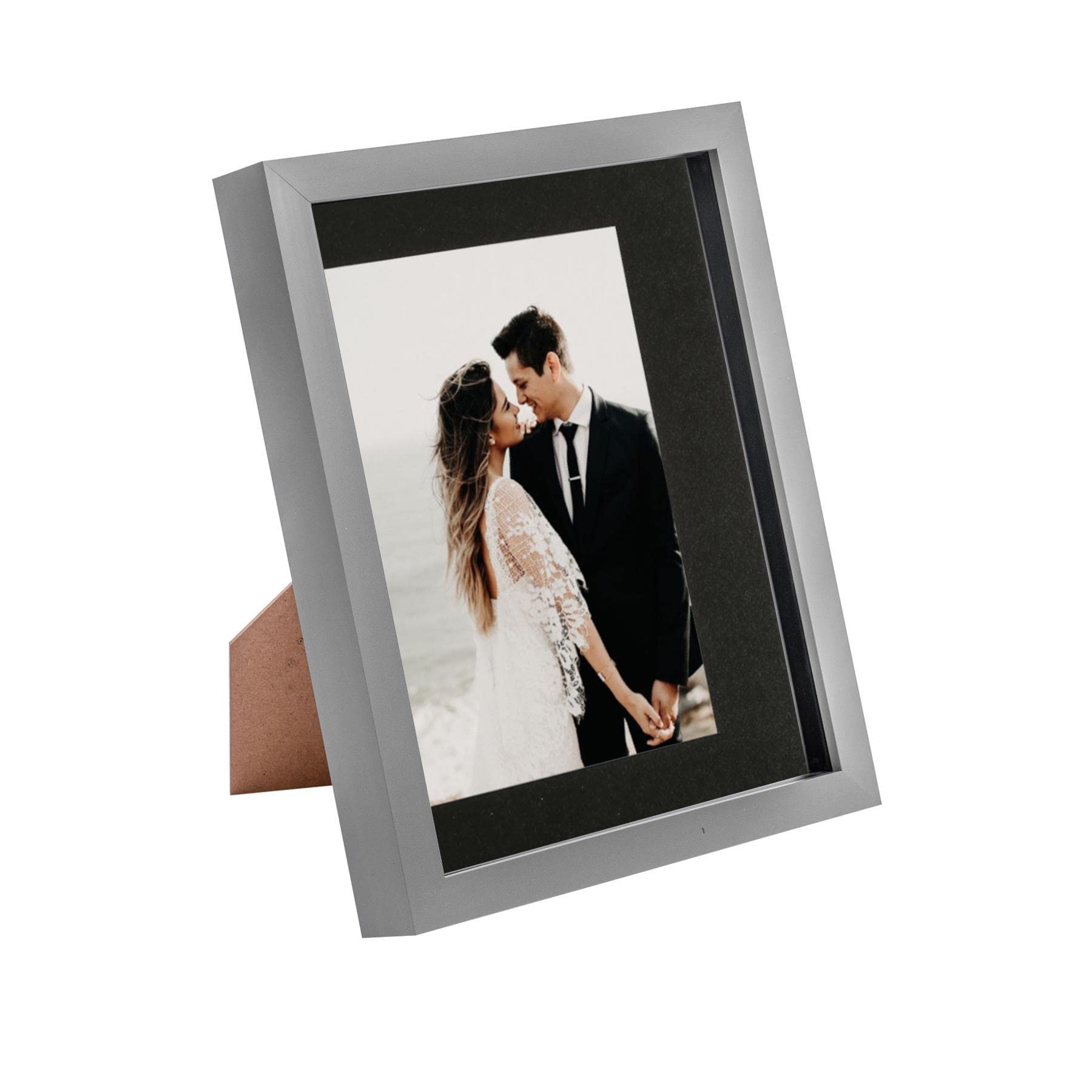 Nicola Spring 3D Shadow Box Photo Frame - 8x10 (20x25cm) - Black 5x7 Mount (12x17cm) - Pack of 1 - Grey 3D Photo Frame Box Portrait Picture Display Case for Crafts, Keepsakes