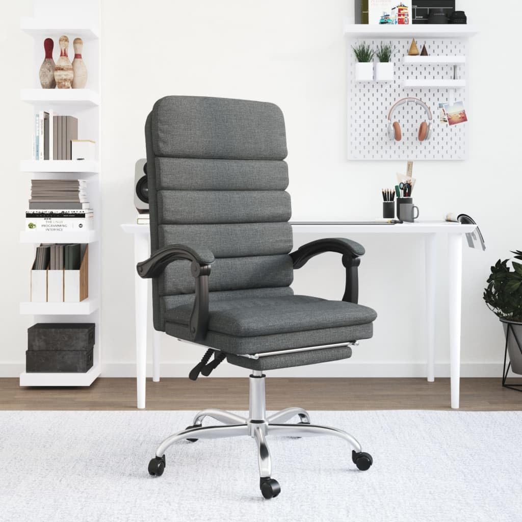 Silla de oficina de masaje gris oscuro, 110-120 cm, función reclinable, transpirable, marco de metal, oficina en casa, juegos