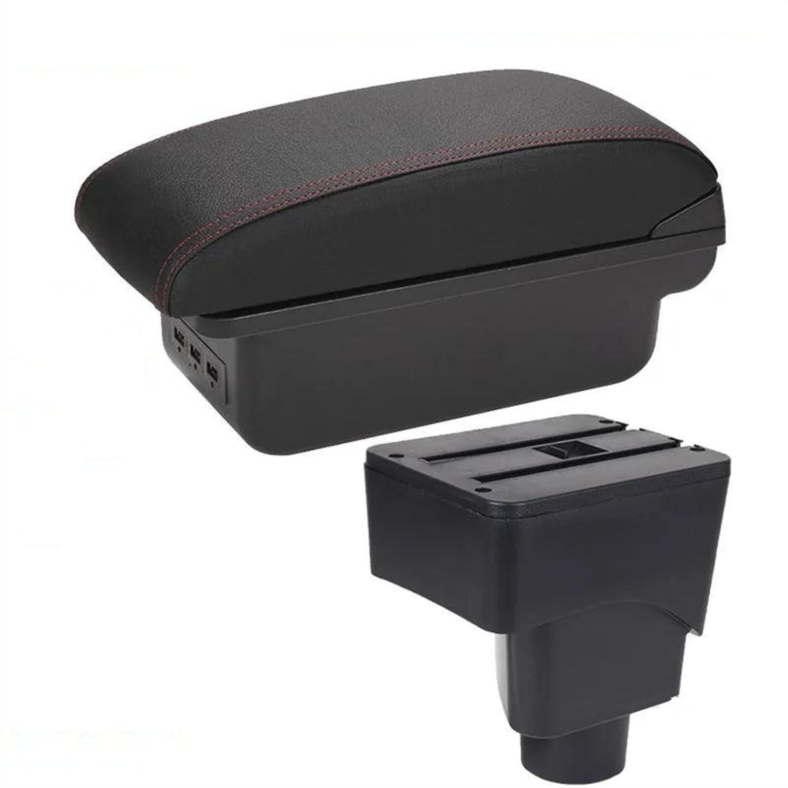 NOHEEU Car Modification Interior Accessories Seat Armrest Box Storage For EcoSport 2013 2014 2015 2016 2017(B1 Black red 3USB)