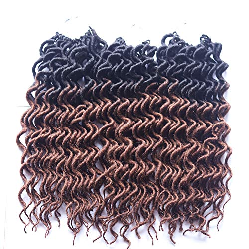 Yonova 6 Packs Curly Faux Locs Crochet Hair Deep Wavy Crochet Braids Synthetic Hair Crochet Extensions Dreadlocks Goddess Locs Braid Hair(14inch, OT27#)