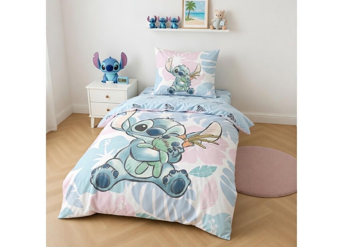 Stitch 3 Piezas Funda Nórdica Cama 90 140x200 + Funda + Bajera 90x200 Niño