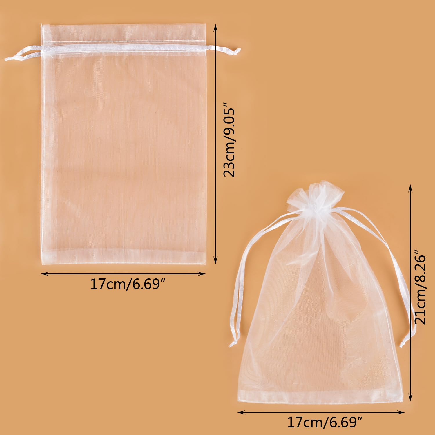 MAOOY 100 pcs Sachets Organza 17 x 23 cm cm Blanc,Sac Cadeau Pochette Bijoux,Sachet Dragees Bapteme pour bijoux, mariage, bonbons, festival, fête