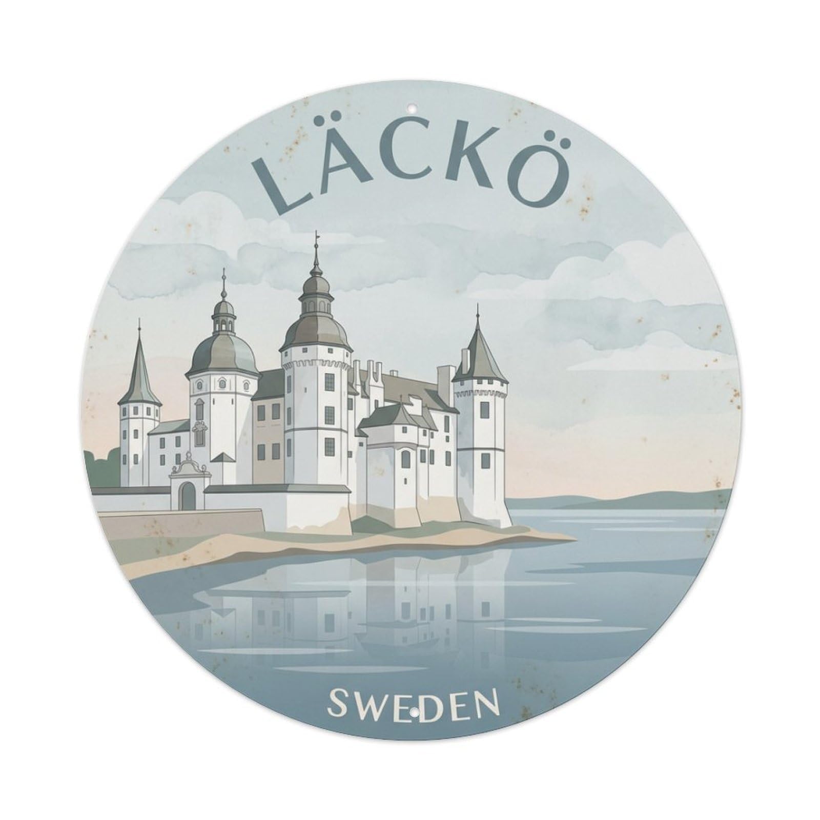 Vintage Travel Lacko Sweden Manor 1 Metal Tin Sign
