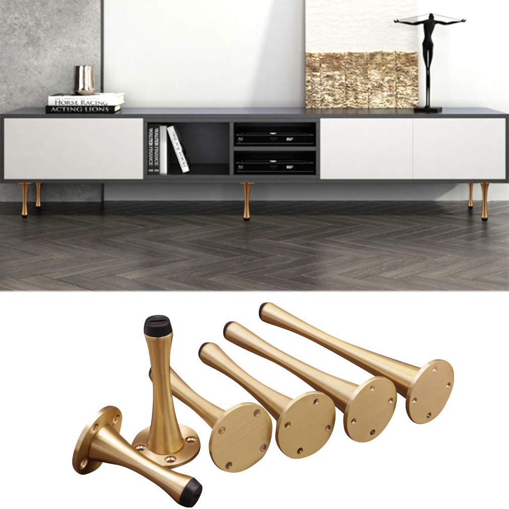 Nogi meblowe mosiężne DIY, nogi do sofy, metalowy stół z podkładką ochronną i śrubami, regulowana wysokość 0-1 cm, okrągła płyta montażowa, udźwig 500 kg, antypoślizgowe, złote (2 szt.)