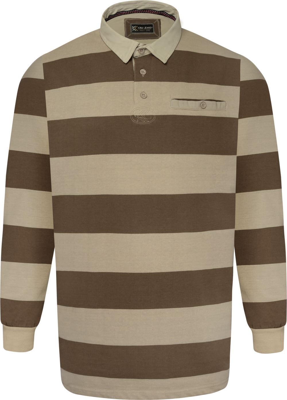 Kam Men's Green Jeanswear Long Sleeve Stripe Rugby Polo Shirt - 3XL