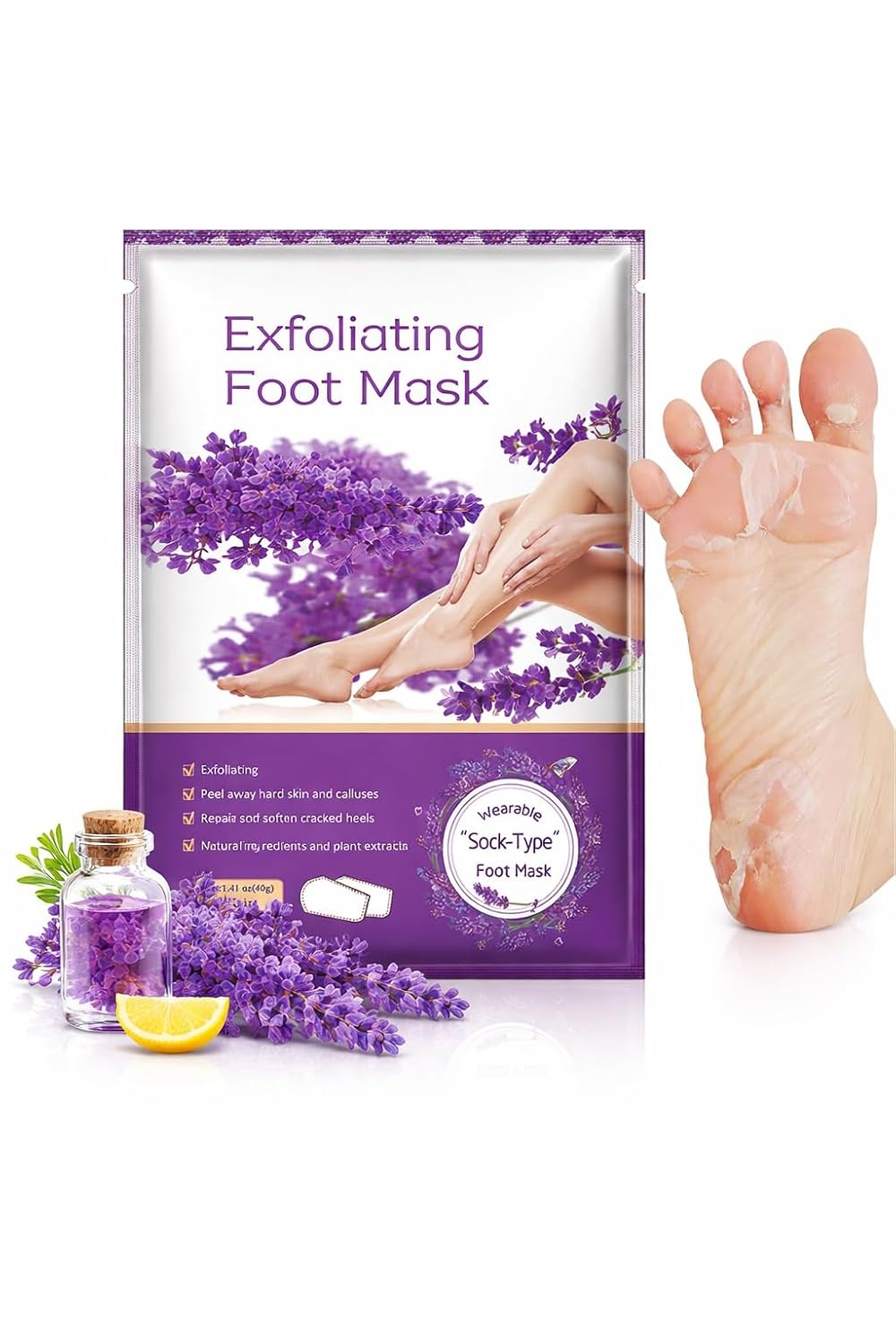 Exfoliating Foot Peeling Mask Socks for Men & Women | Dead Skin Remover Foot Mask Removes Calluses & Cracked Heels | Hydrating Lavender Foot Peel Booties | for Soft Smooth Feet Care K Beauty Night Care (Pack Of 01)