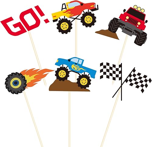 48 piezas Monster Truck Blaze Car Cupcake Toppers RACIN - Decoración para tartas de bebé, fiesta de cumpleaños