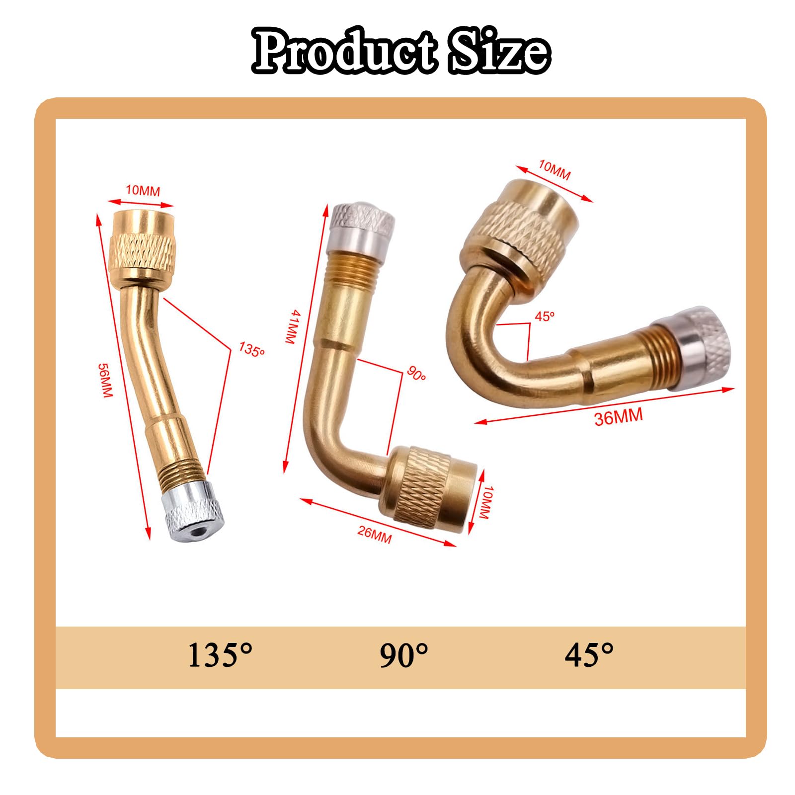 Tire Valve Extension,45/90/135 Degree Angle Bent Valve Adaptor,Brass Inflatable Nozzle Extension Valve Stem Extenders,for Car Motorcycle Bike Scooter Extenders (45+90+135 Degree)