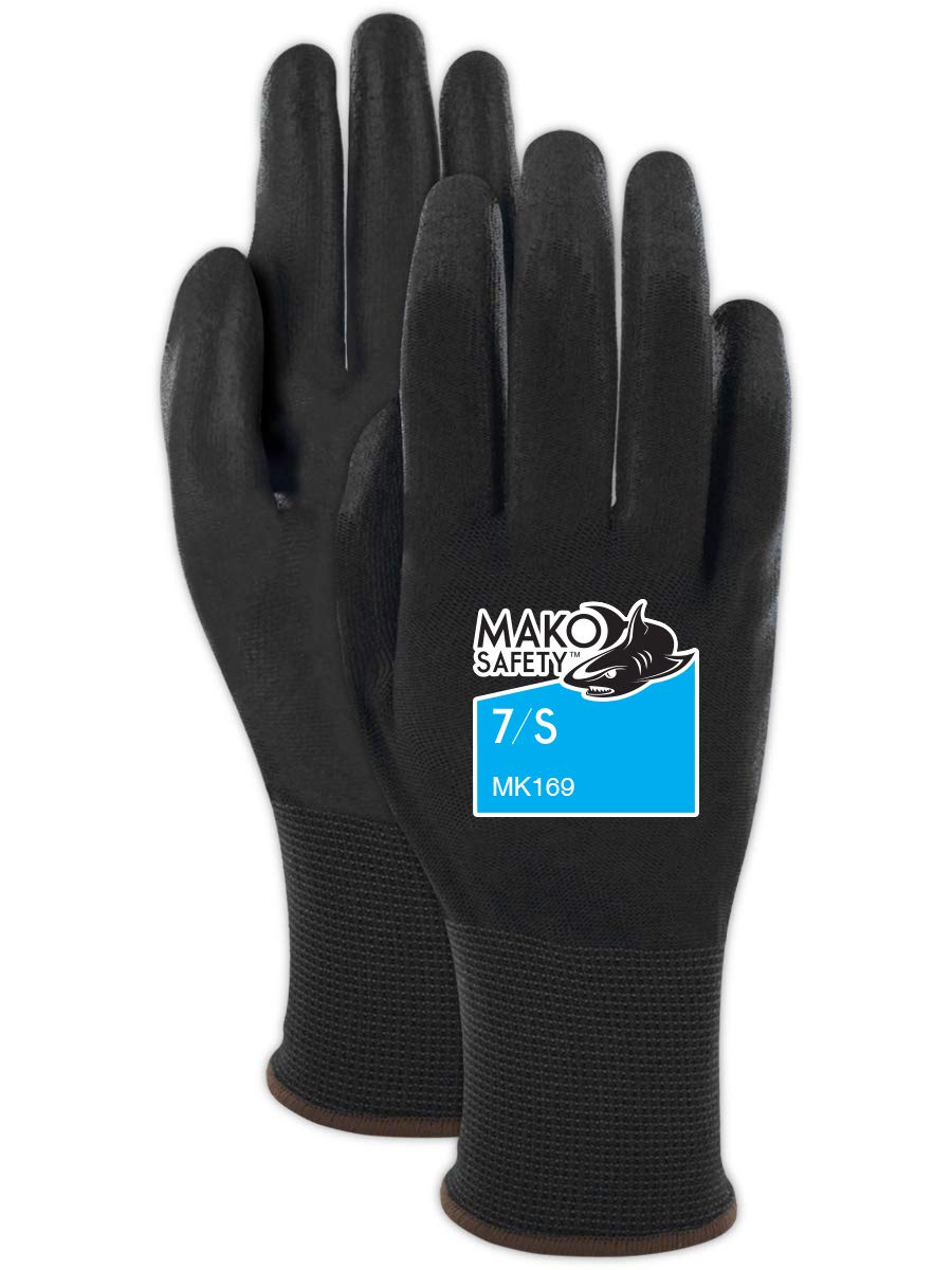 MAKO Safety General Purpose Coated Work Gloves - Ultra Thin & Touchscreen Capable, Black, Size 6 (12 Pair)