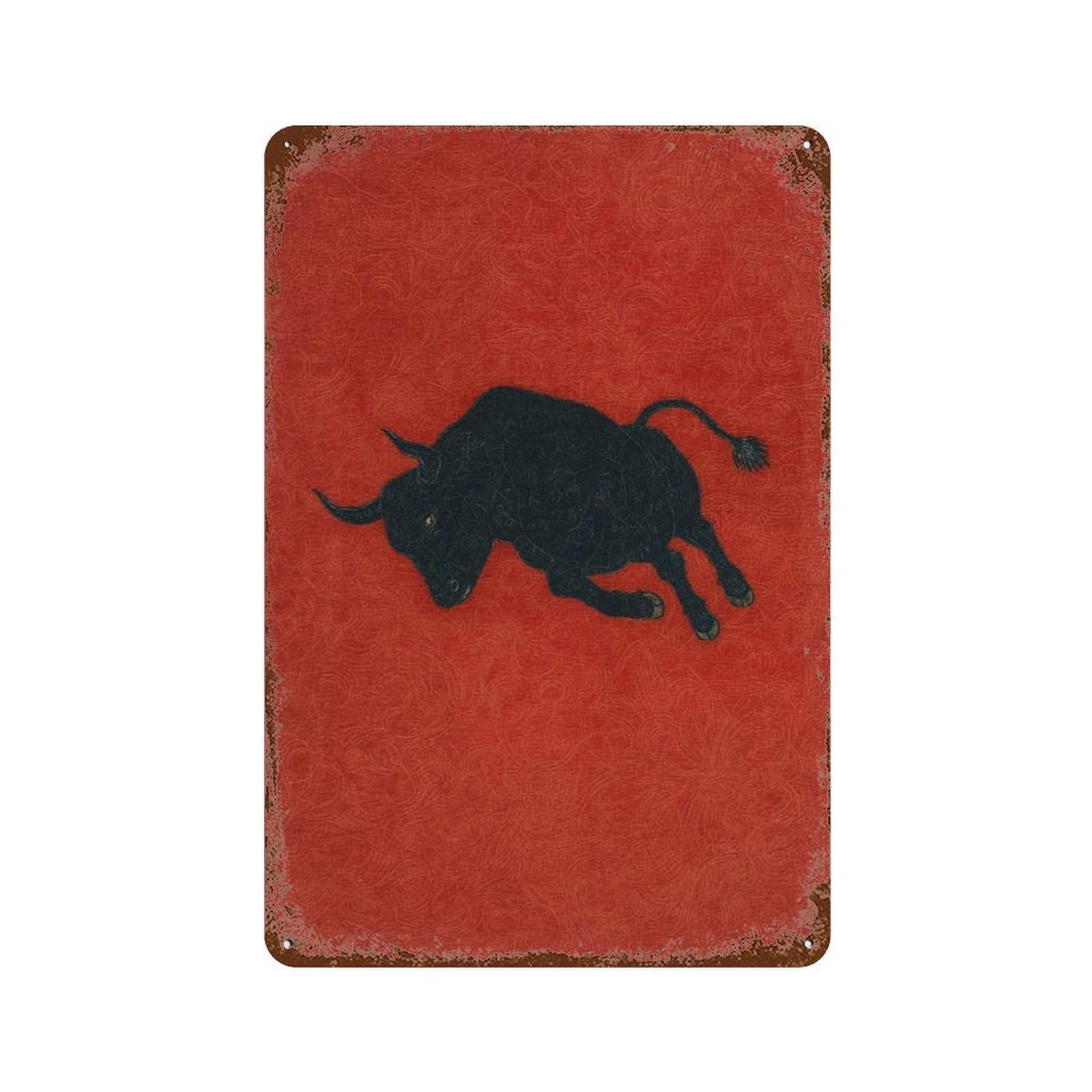 xiaoxiaoshen Black Bull Minimalist on Red Background Spanish Matador Style Bold Animal Statem Wall Decor Art Metal Tin Poster Modern Home Decor Art Home Bar Shop Decorations Vintage Sign 30x20cm