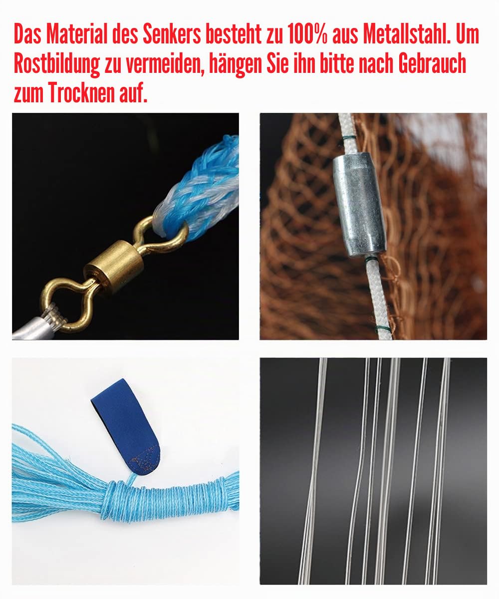 Wurfkescher mit Aluminiumrahmen, 0,8 Zoll Maschenweite, 7,8–13,8 Fuß Durchmesser