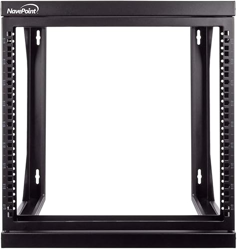 NavePoint Soporte de pared 9U con marco abierto IT de 19 pulgadas con puerta abatible con bisagras color negro