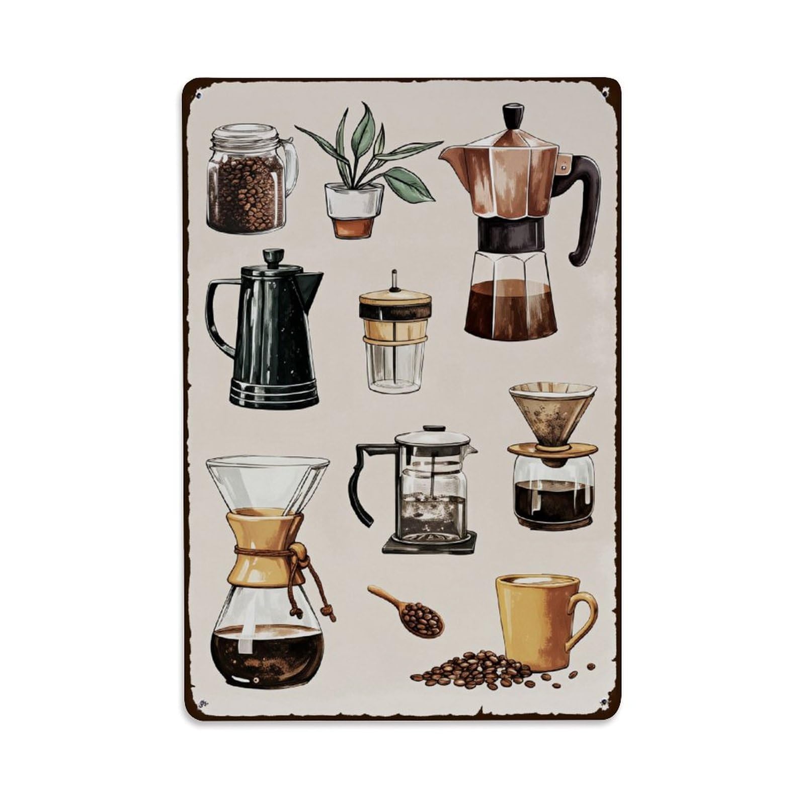Jdfenggu Vintage Coffee Brewing Equipment Collection Retro Metal Tin Sign, Decor Art Poster For Bar, Home, Man Cave, Kitchen, Laundry Room Gift 8X12inch