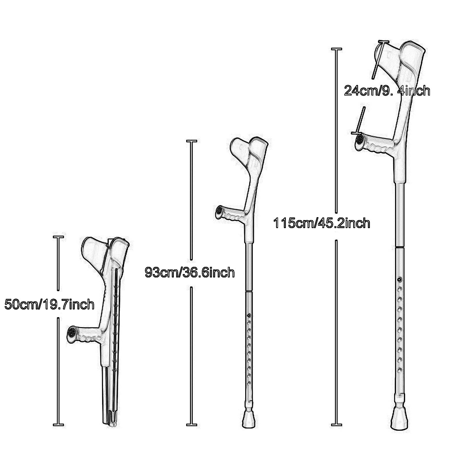 Muleta de antebrazo, muleta Plegable de Aluminio, muleta de Altura Ajustable para Adultos, para Adultos y niños con Alturas de 4'7" - 6'1" Lucky Star