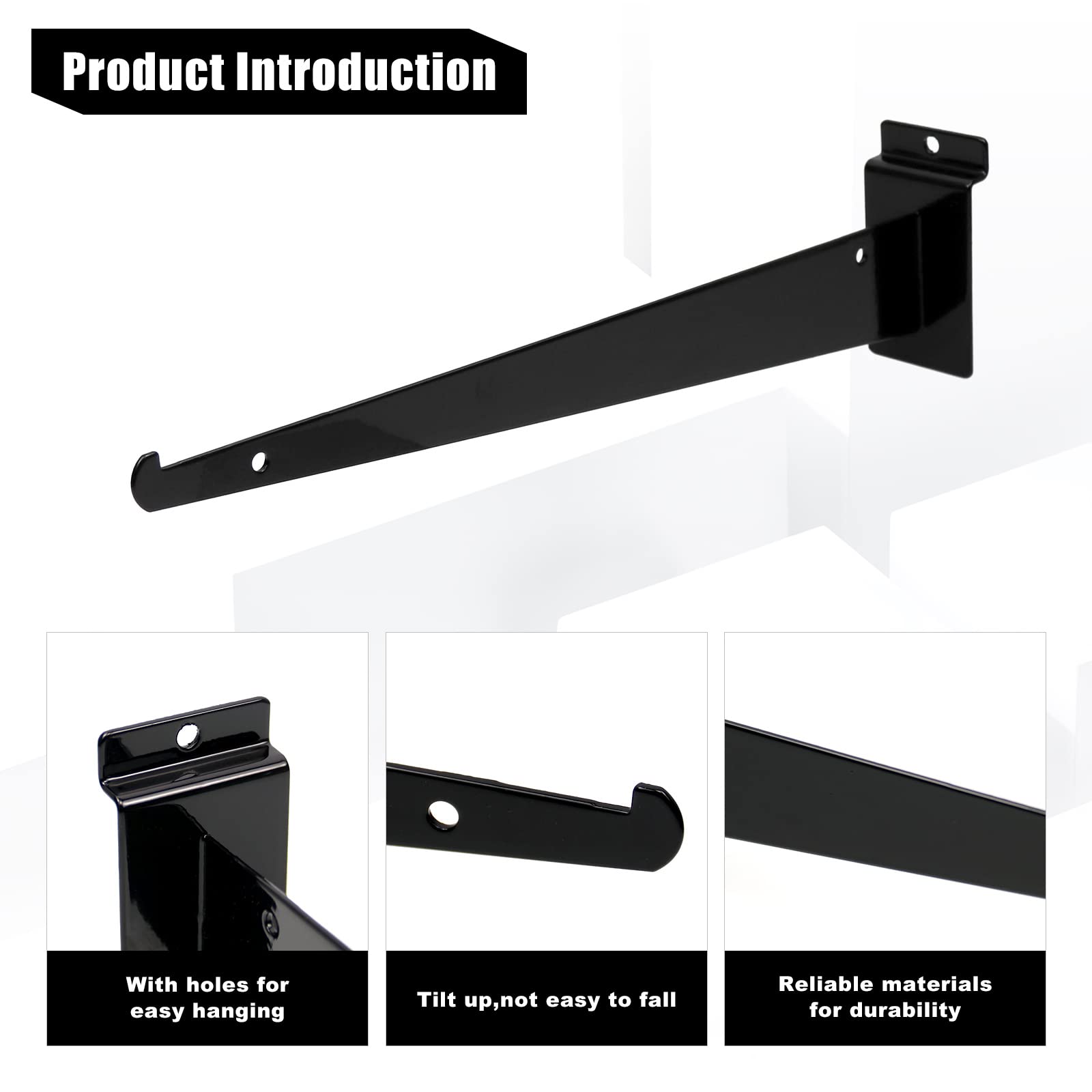 CNQLIS 30 staffe per mensole per coltelli, resistenti, colore nero, accessori da parete, per garage, negozi, vetrine e tutti i pannelli a doghe (30)