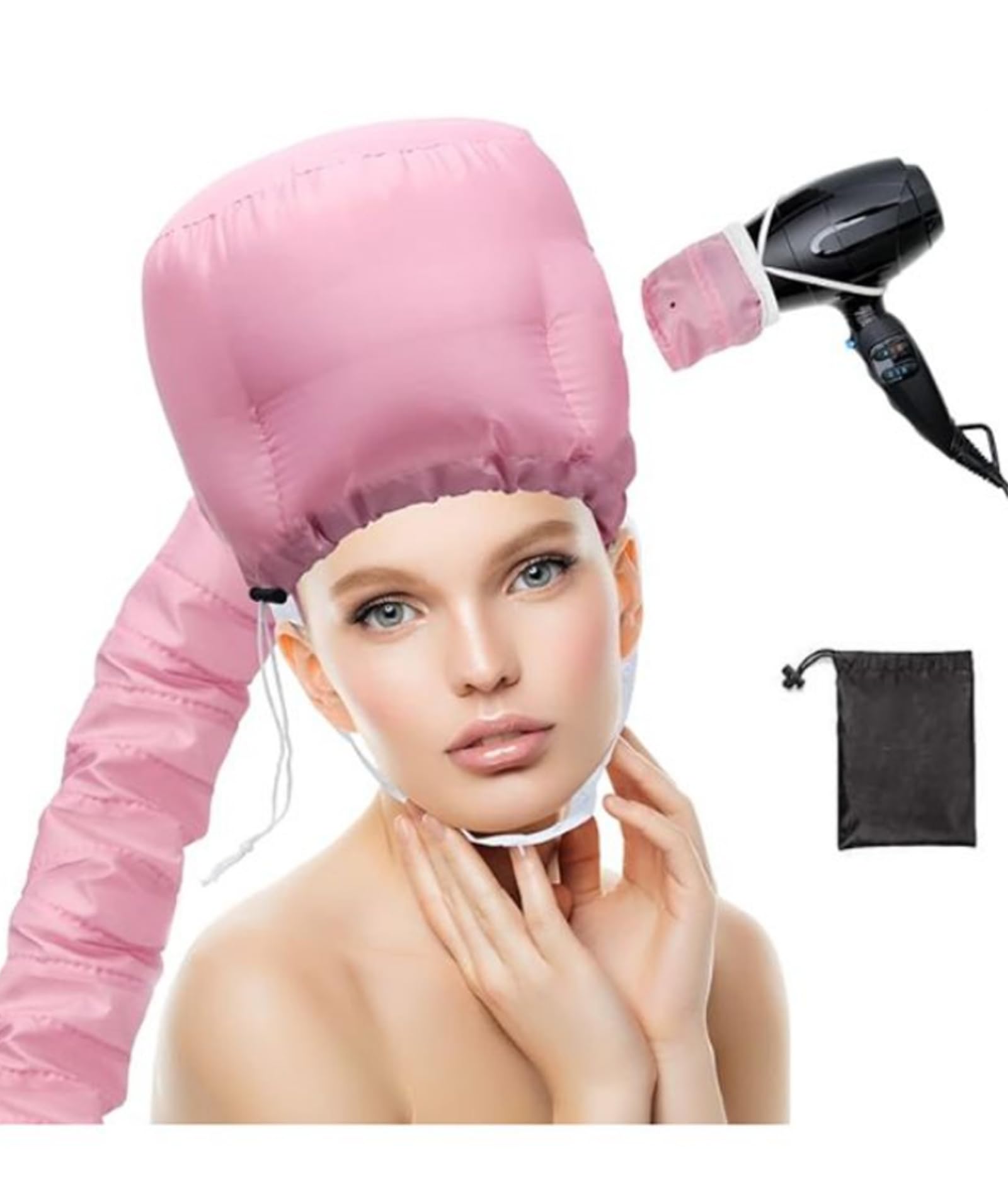 Hair Bonnet for Styling and Drying, Bonnet for Curly Hair, Diffuser for Curly Hair Attachment with Bring a Pink Bag Lightweight and Portable(10 * 10in)