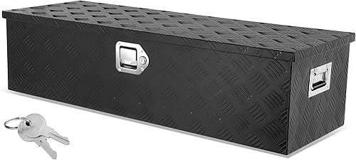 Miniatura 9 de Auto Dynasty Caja de herramientas de aluminio resistente con placa de diamante para camioneta, cama de caravana, remolque, organizador de Negro