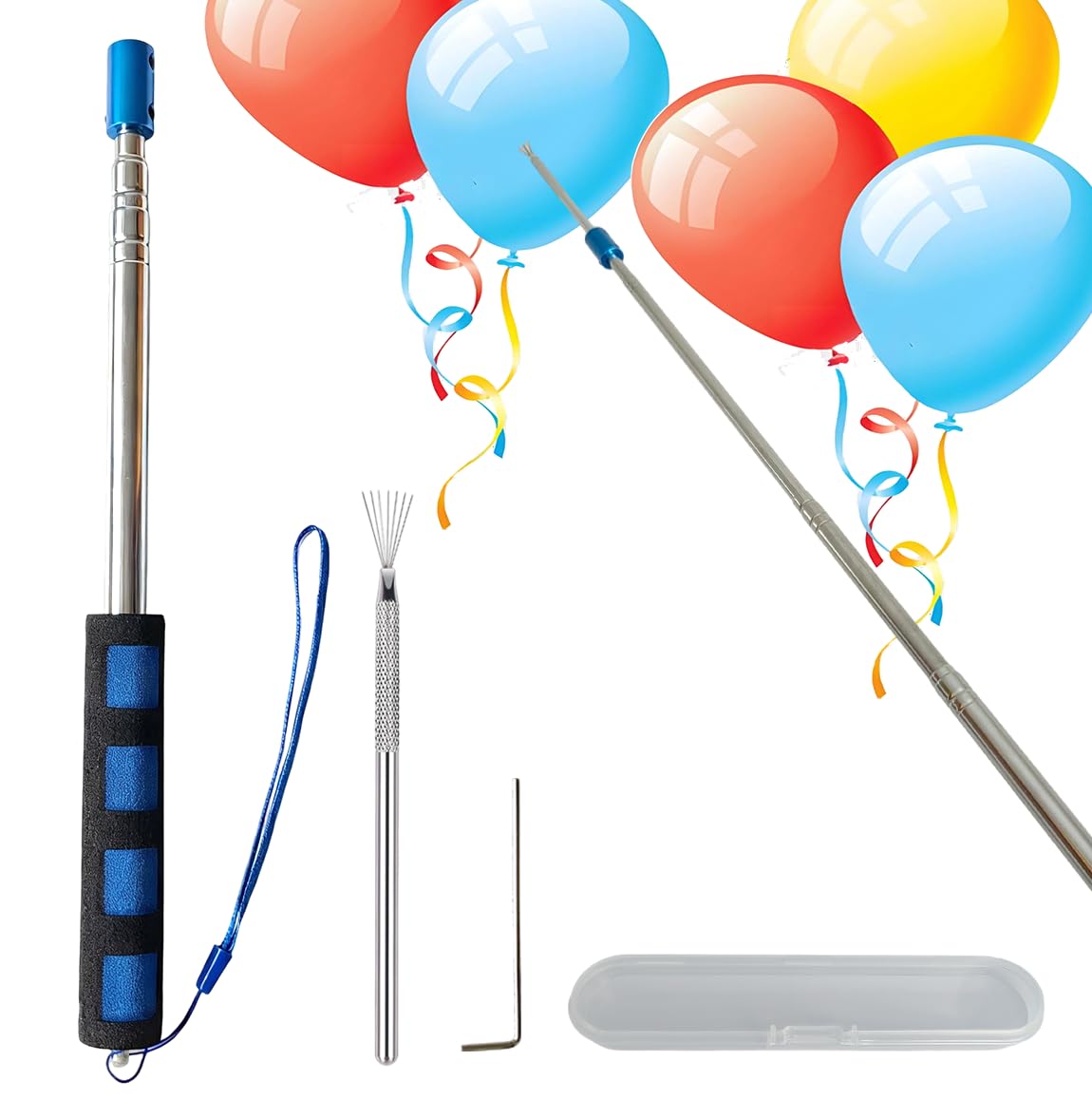 Photo 1 of 1Set Retractable Balloon Popper Tool with 7 Pins,Bursting Stick Device for Birthday Party Wedding Decorations