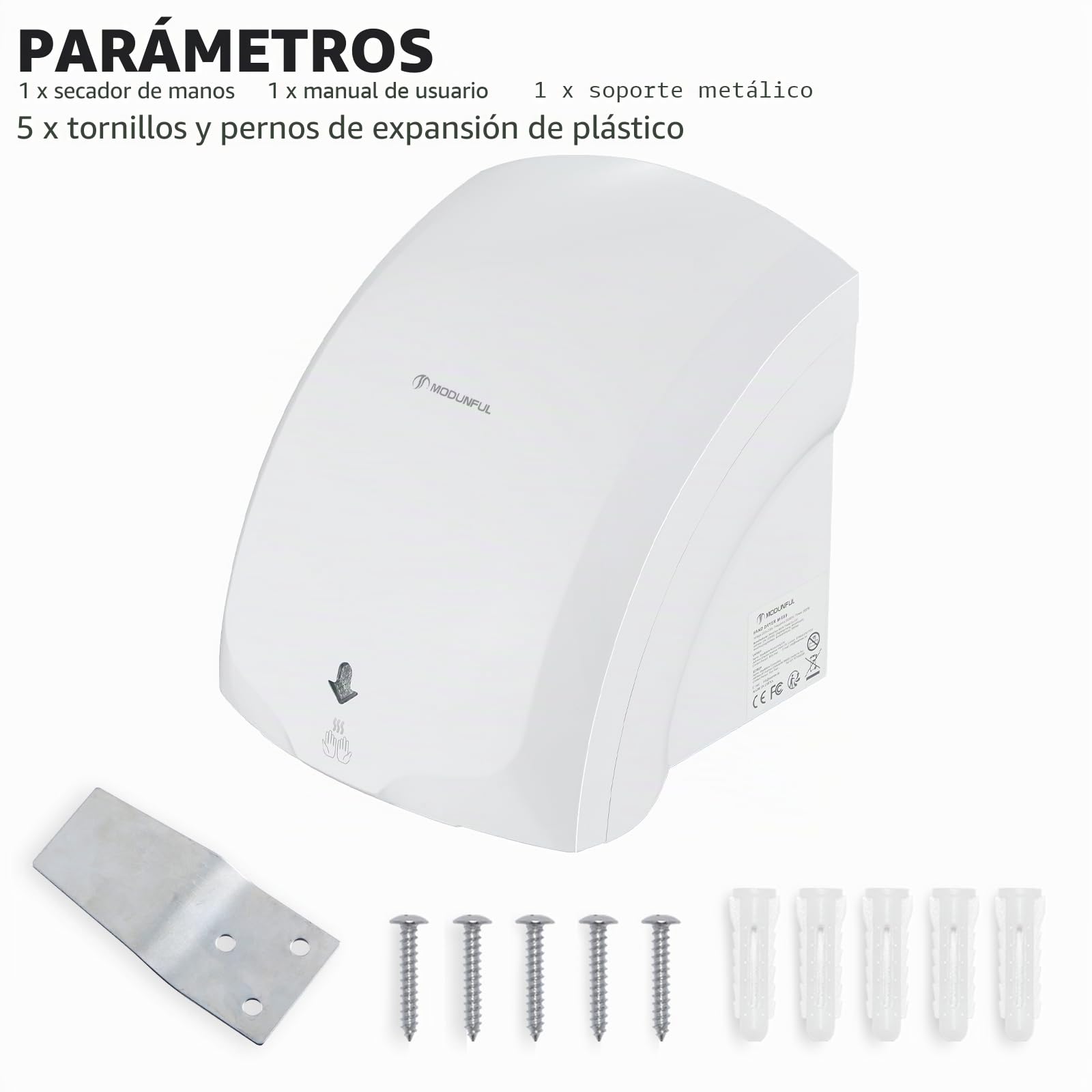 Secamanos Automático de Pared 220V 2000W Blanco con Luz Piloto