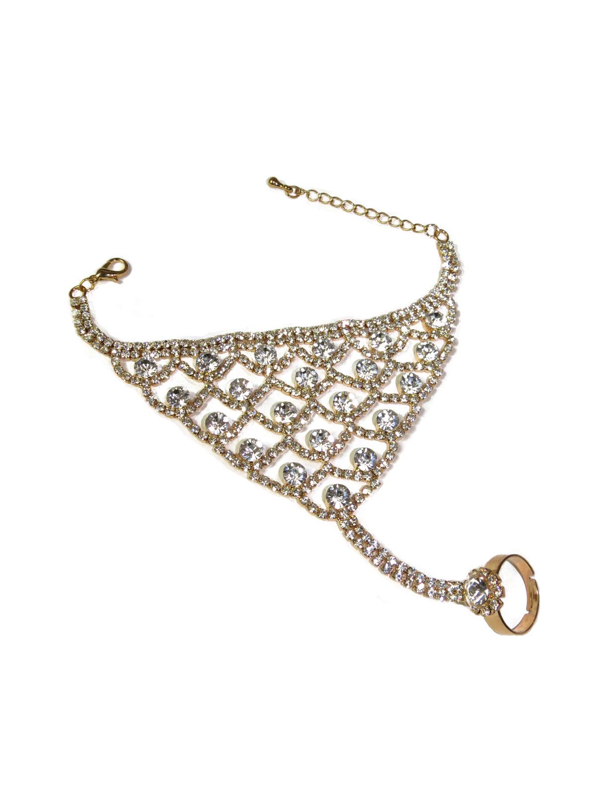 icecoolfashion Women's Elegant Rhinestone Hand Harness Bangle Slave Chain Diamante Link Finger Ring Bracelet Adjustable