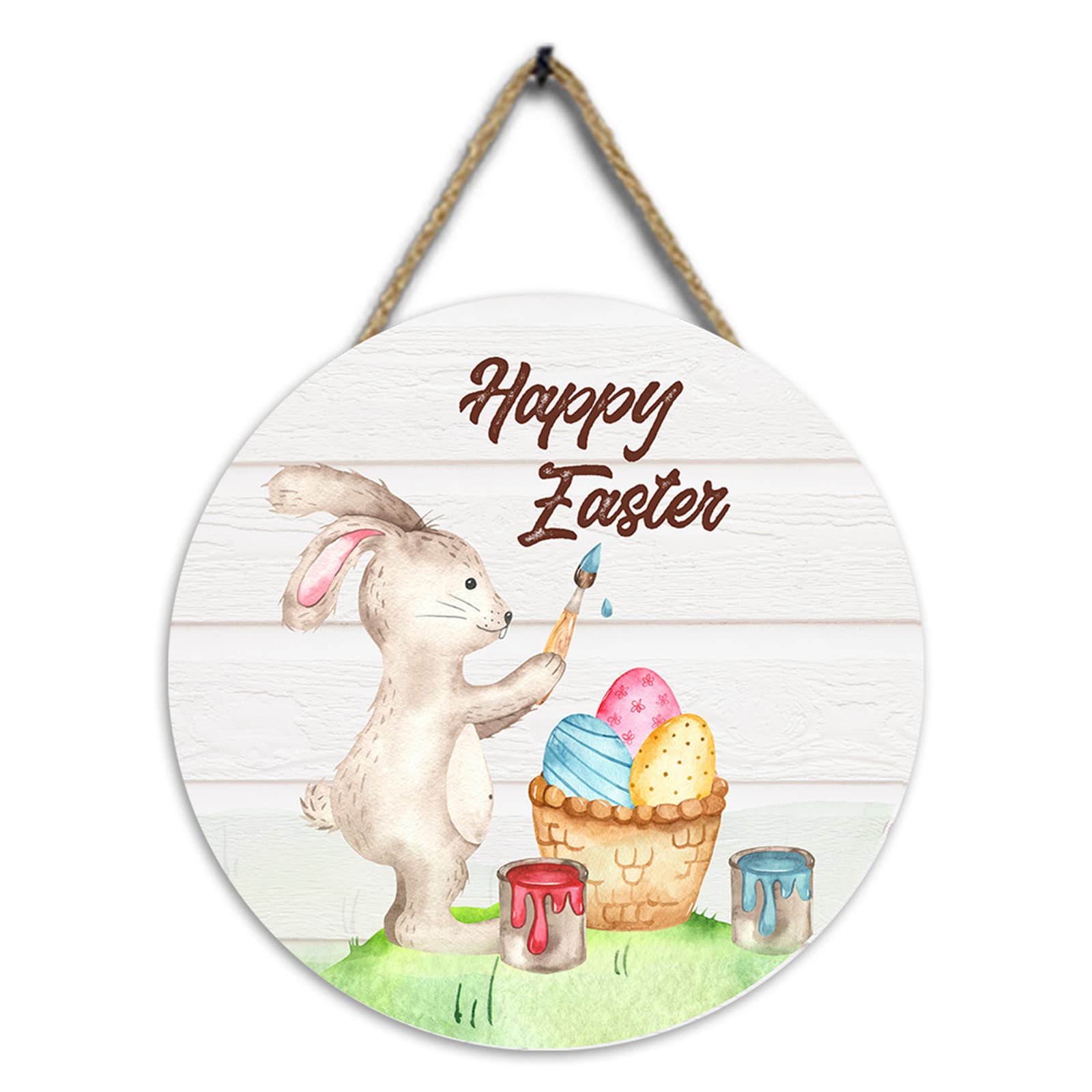 Tsophreniq Decoration Wood Sign Happy Easter with Egg Decoration Happy Wall Decorations Decorations