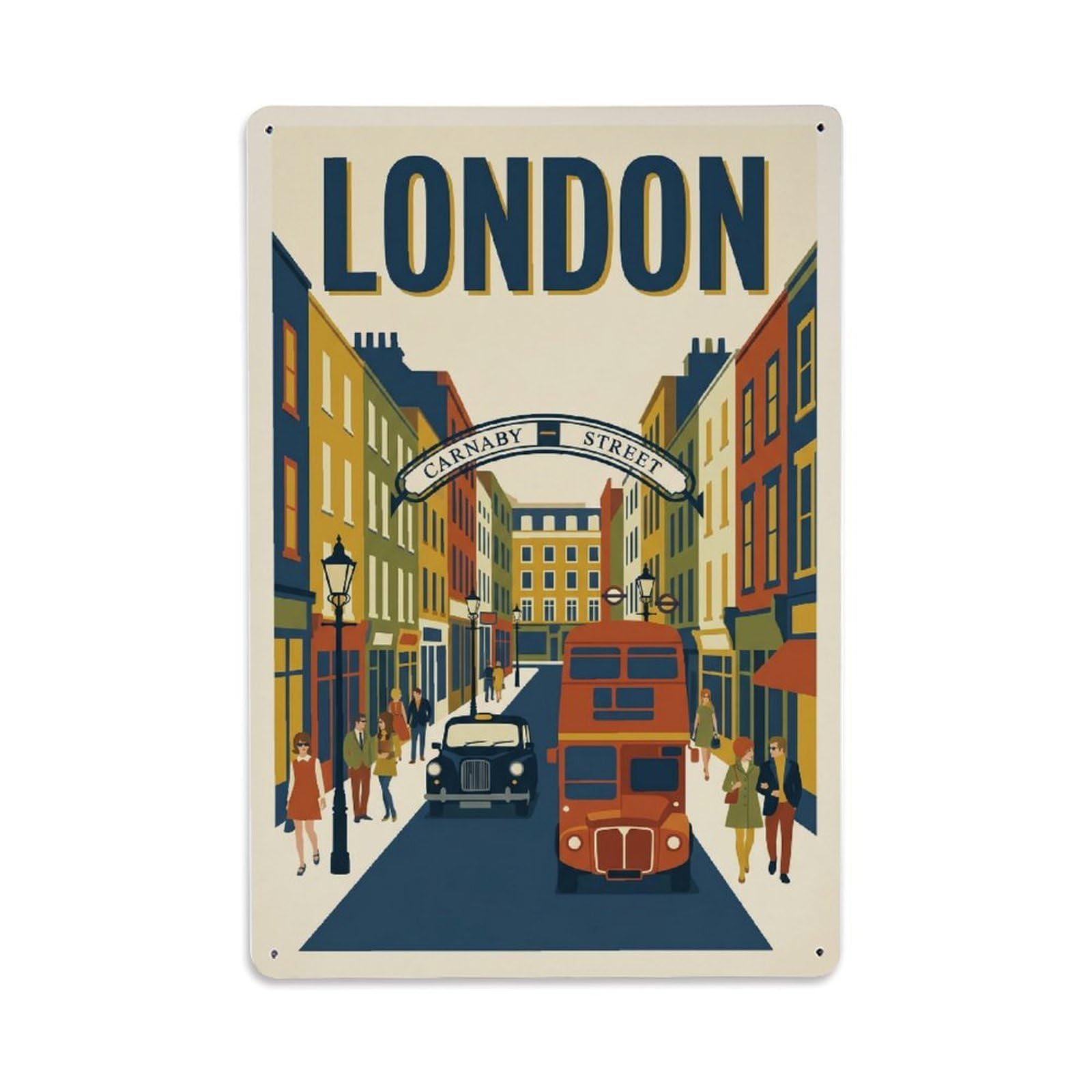 Vintage Travel London Carnaby Street Fashion District Clean England Metal Tin Sign Plaque Wall Decor for Cafe, Club Bar, Office, Home Garden Metal Poster 8x12Inch