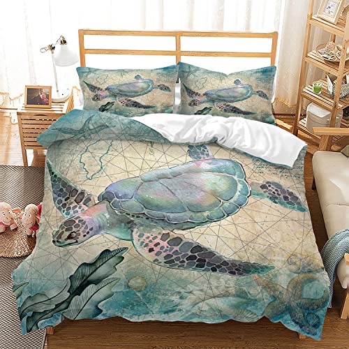 Cvhouse Sea Turtle Duvet Cover Twin Size,Ocean Sea Turtle Bedding Set For Kids Teens,Beach Sea Turtle Comforter Cover,1 Duvet Cover 2 Pillowcases 3 Piece #TOP11