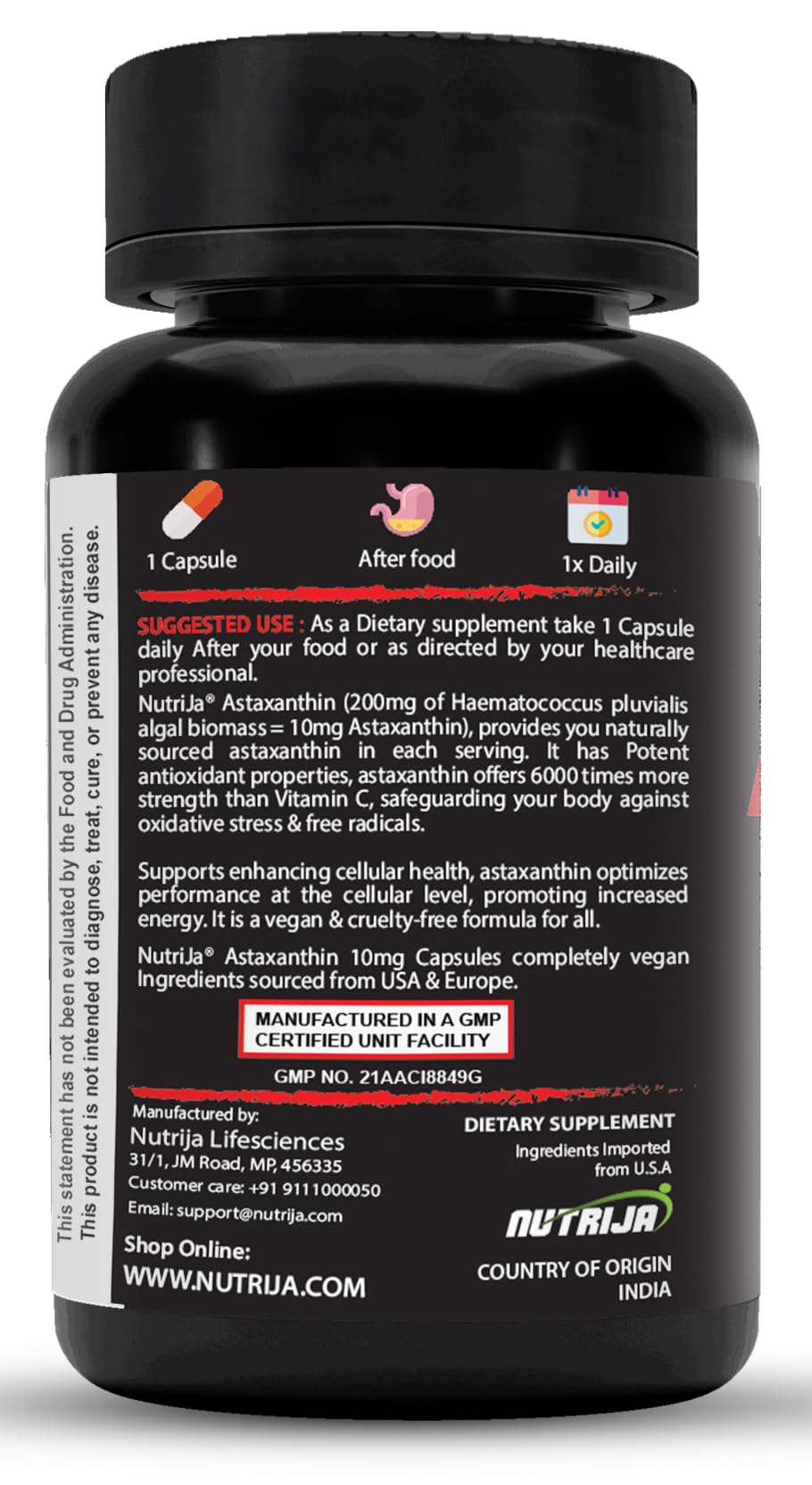 NutriJa Astaxanthin 10mg– Naturally Sourced from Algae, Antioxidant Supplement | Supports Cardiovascular Health, Support Healthy Ageing (60 Capsules) 1