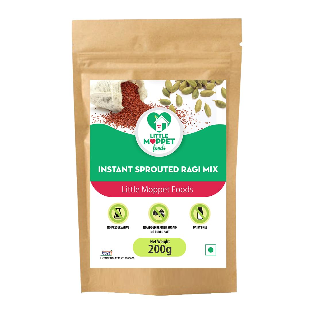 Instant Sprouted Ragi Mix 200g | No Additives and Preservatives | Free from Added Salt and Sugar | Mixture of Sprouted Ragi and Roasted Gram