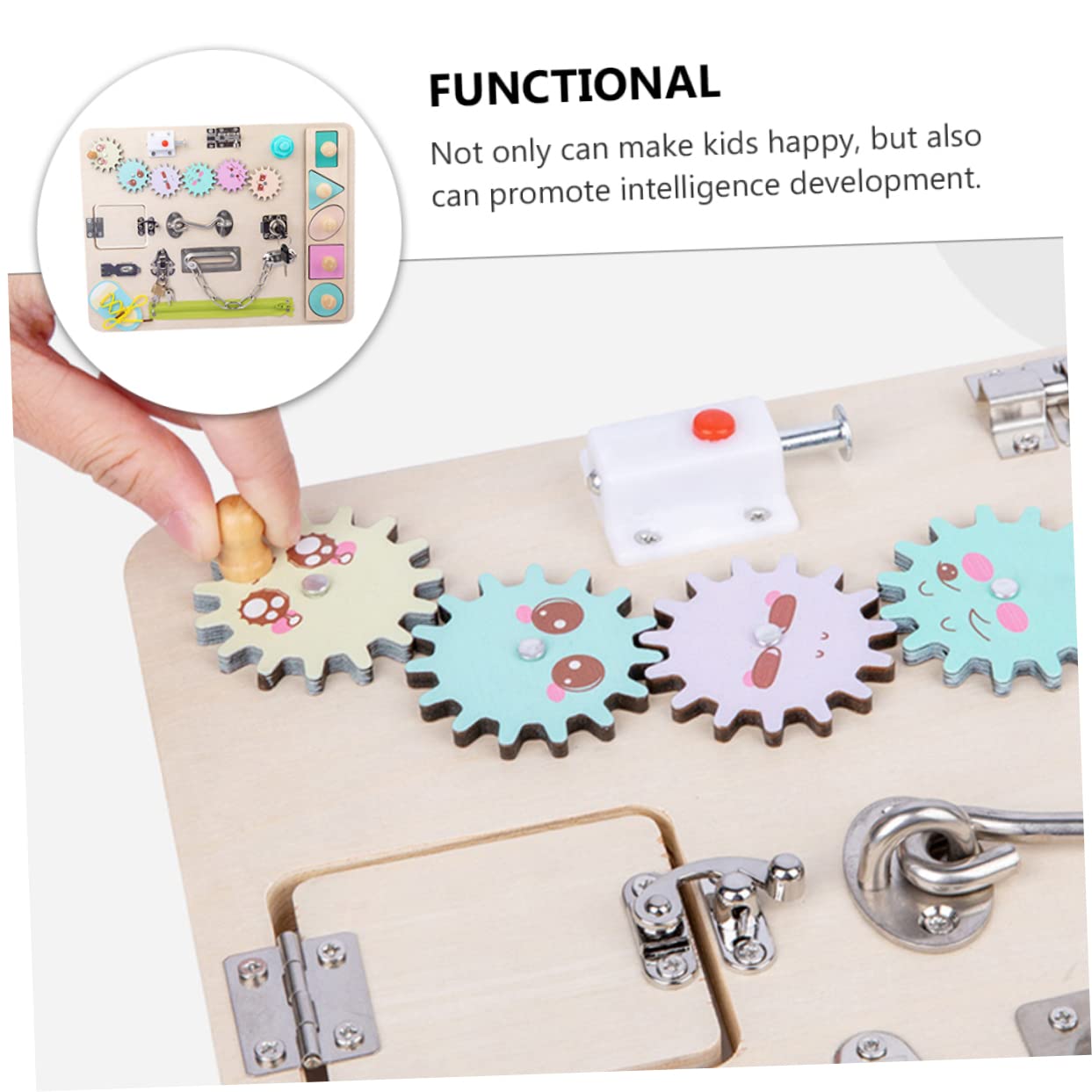 Garneck Giocattolo Busy Board Montessori in Legno per Bambini | Colorato a Cubi, Superficie Ben Levigata, per Interazione Genitore-figlio, Stimola la Curiosità