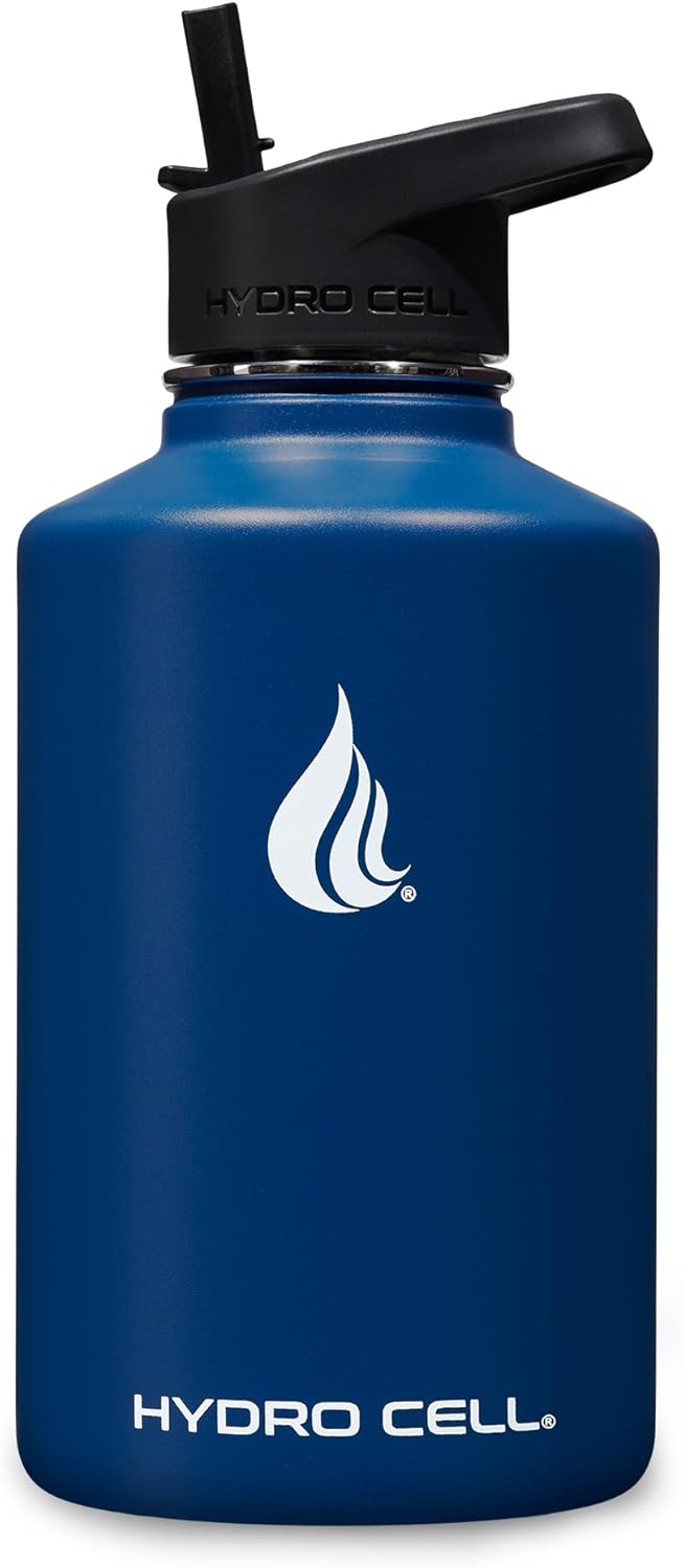 HYDRO CELL Stainless Steel Insulated Water Bottle with Straw - For Cold & Hot Drinks - Metal Vacuum Flask with Screw Cap and Modern Leakproof Sport Thermos for Adults (Navy 64oz) - Image 2