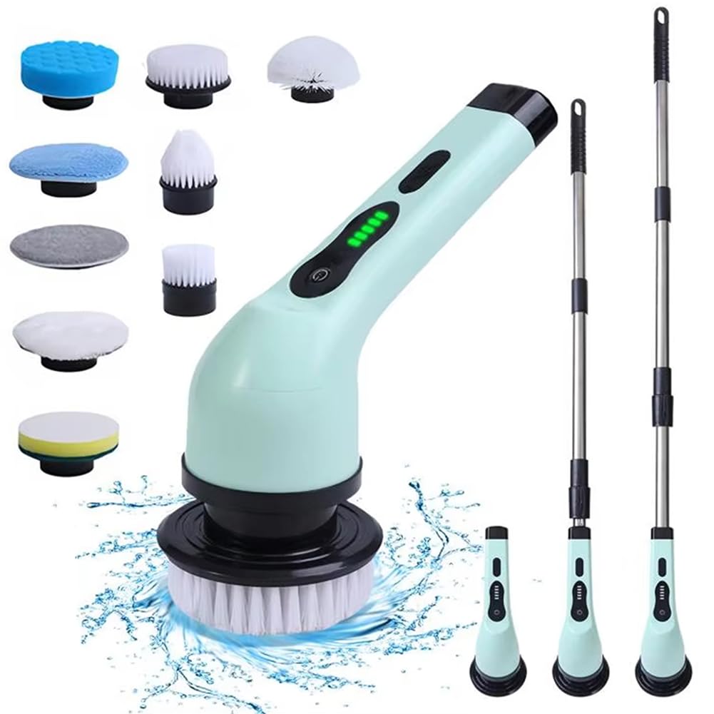 Electric Spin Scrubber Cordless Electric Cleaning Brush with Extension Handle 9 Replaceable Brush Heads 1 5H Working Time