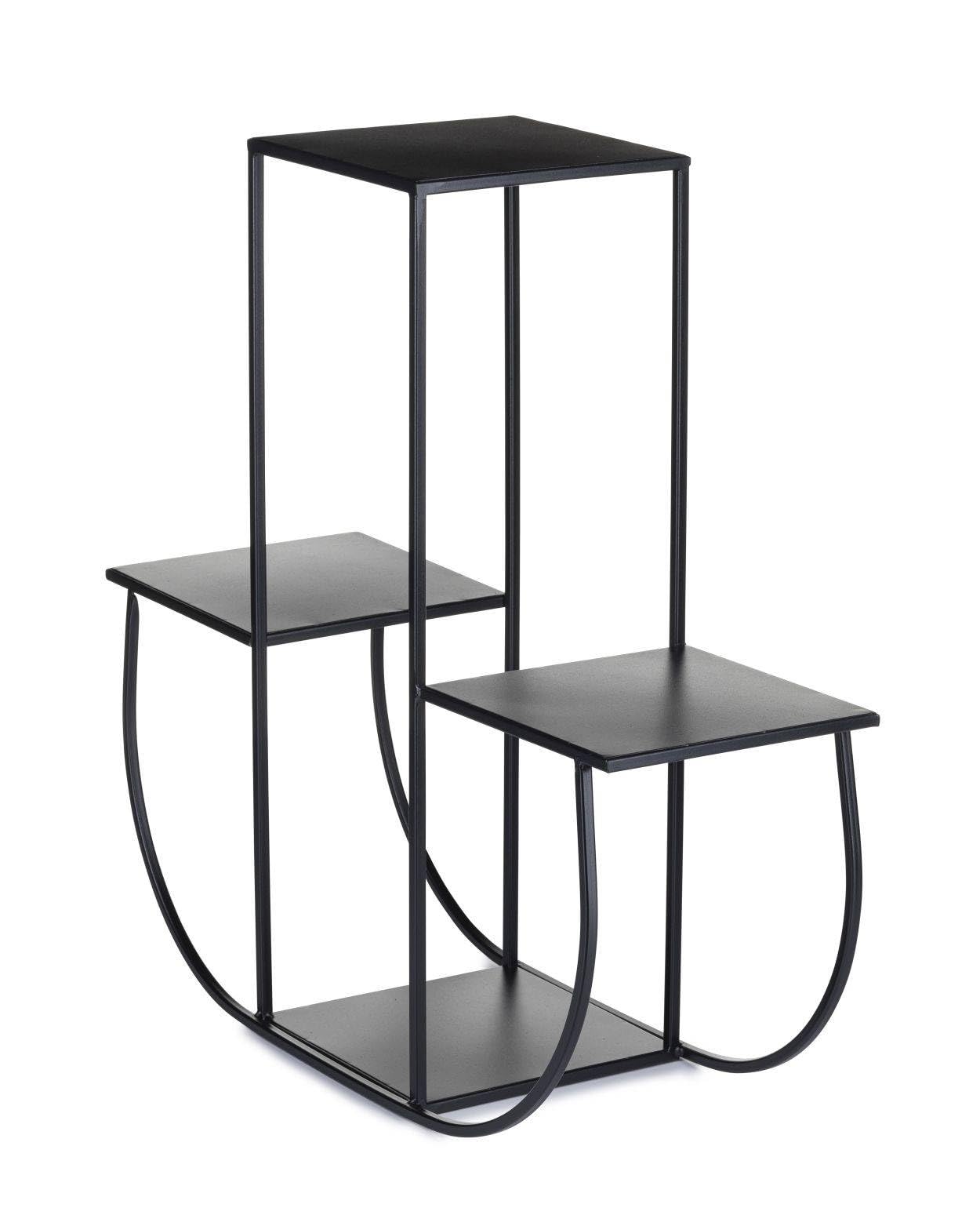 4-poziomowe schody kwiatowe - metalowe schody roślinne o wysokości 70 cm - półka na kwiaty z talerzami 24 cm w kolorze czarnym na 4 kwiaty - stojak na kwiaty do dekoracji wnętrz