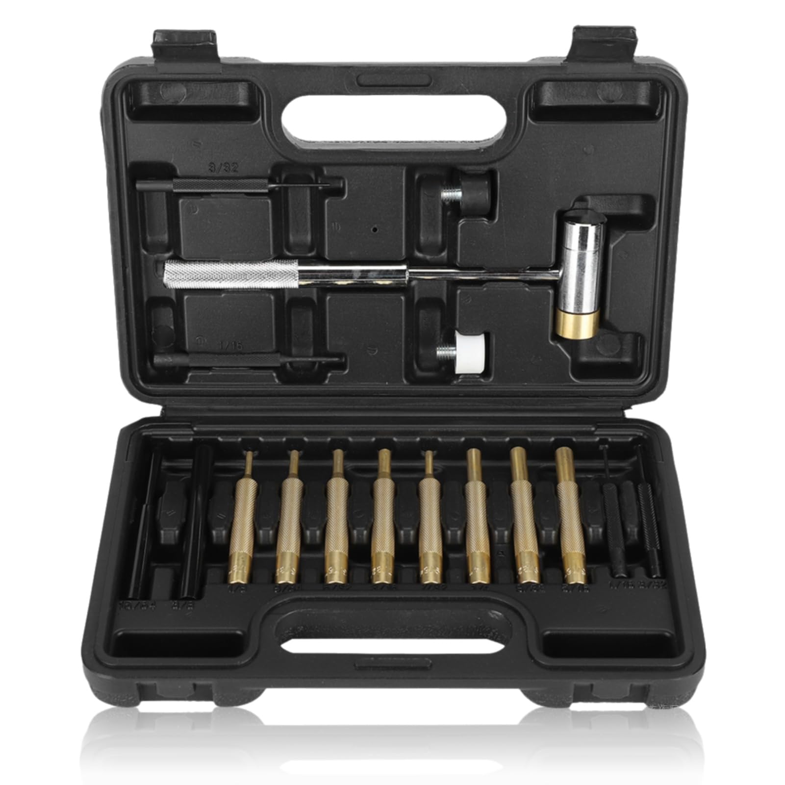 Punch Set, Steel Roll Pin Hammer Set with 17PCS Pin Punches and a Organizer Storage Box for Mechanical Repair Maintenance