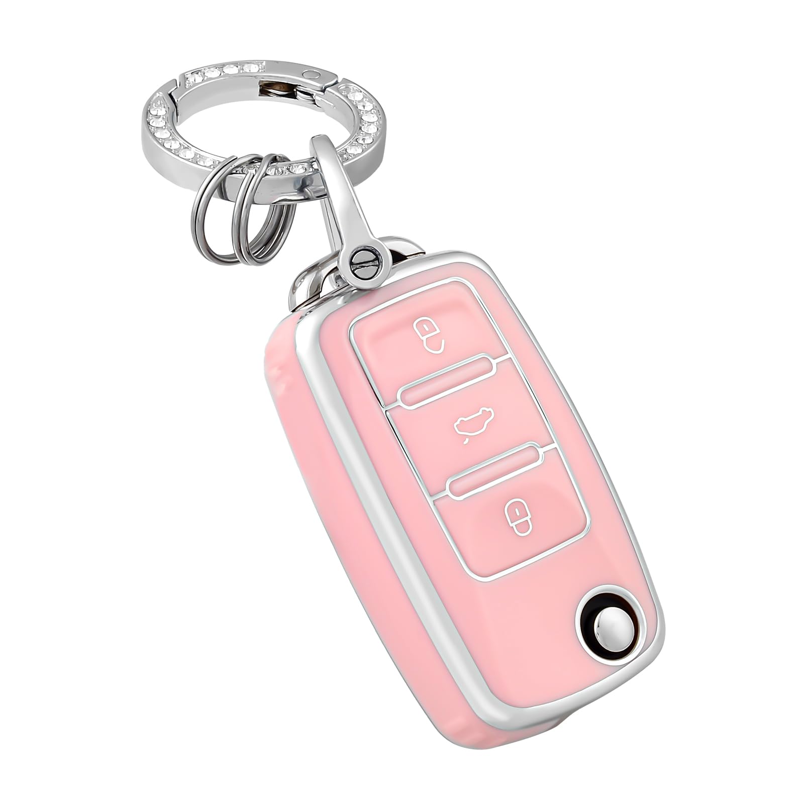 OFFCURVE Key Fob Cover with keychain for Volkswagen, Soft TPU Full Protector Key Fob Case for VW Jetta Golf Polo Passat MK8 Tiguan Beetle Car Remote