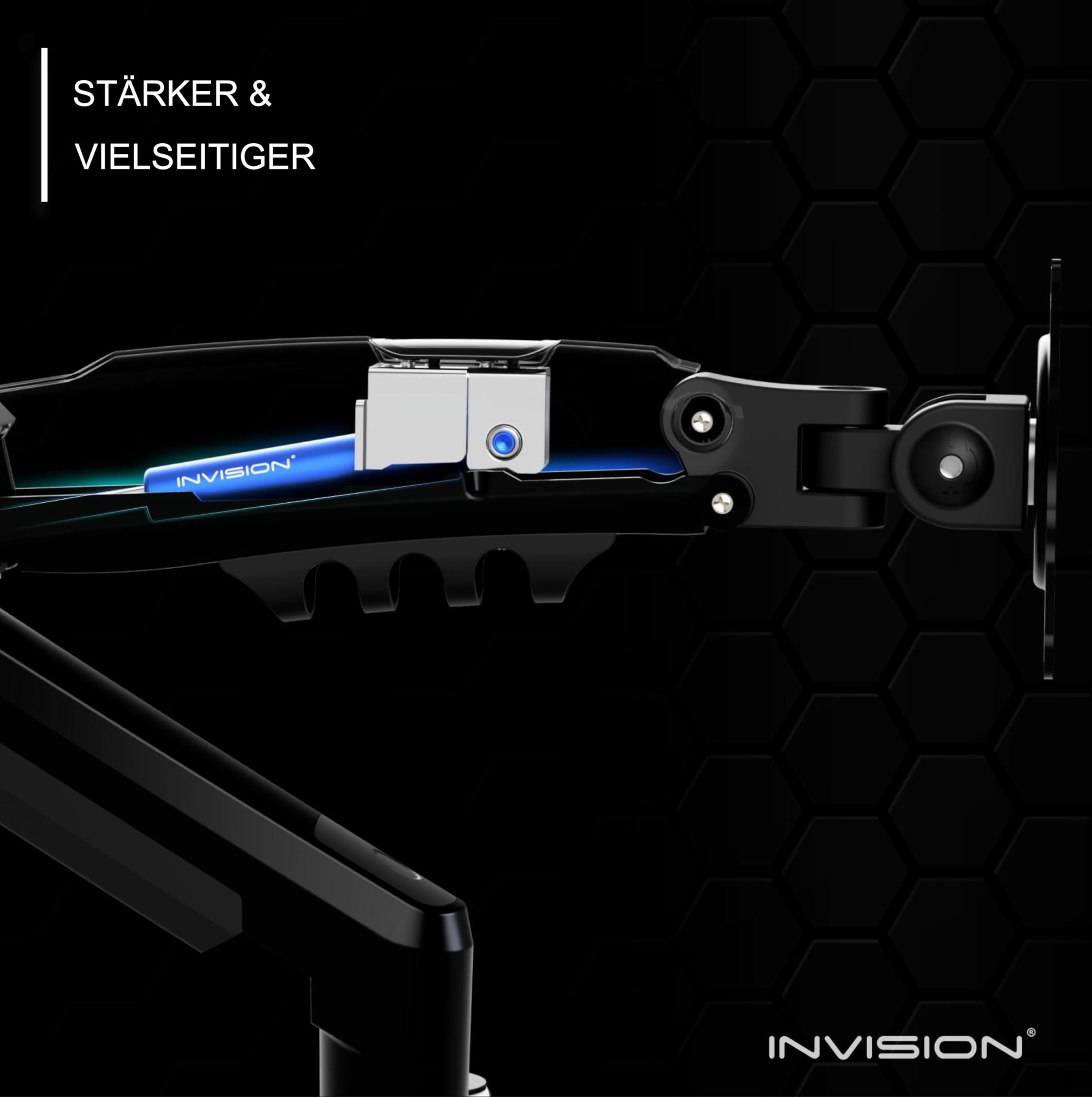 Invision Monitor Halterung für 19-32 Zoll Bildschirme - VESA 75 & 100 mm - Schreibtischklemme Ständer - Höhenverstellbar Neigungen Schwenken Dreht - Erhöhte Tragfähigkeit von 2-9 kg - MX400 Doppelarm
