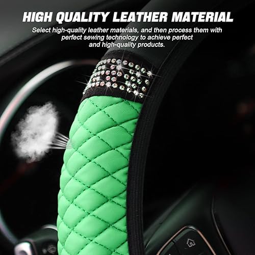Miniatura 3 de LoyaForba Funda de Volante de Cuero Suave con Brillos, Protector de Volante Automático Elástico de 15 Pulgadas con Piedras de Imitación Coloridas,