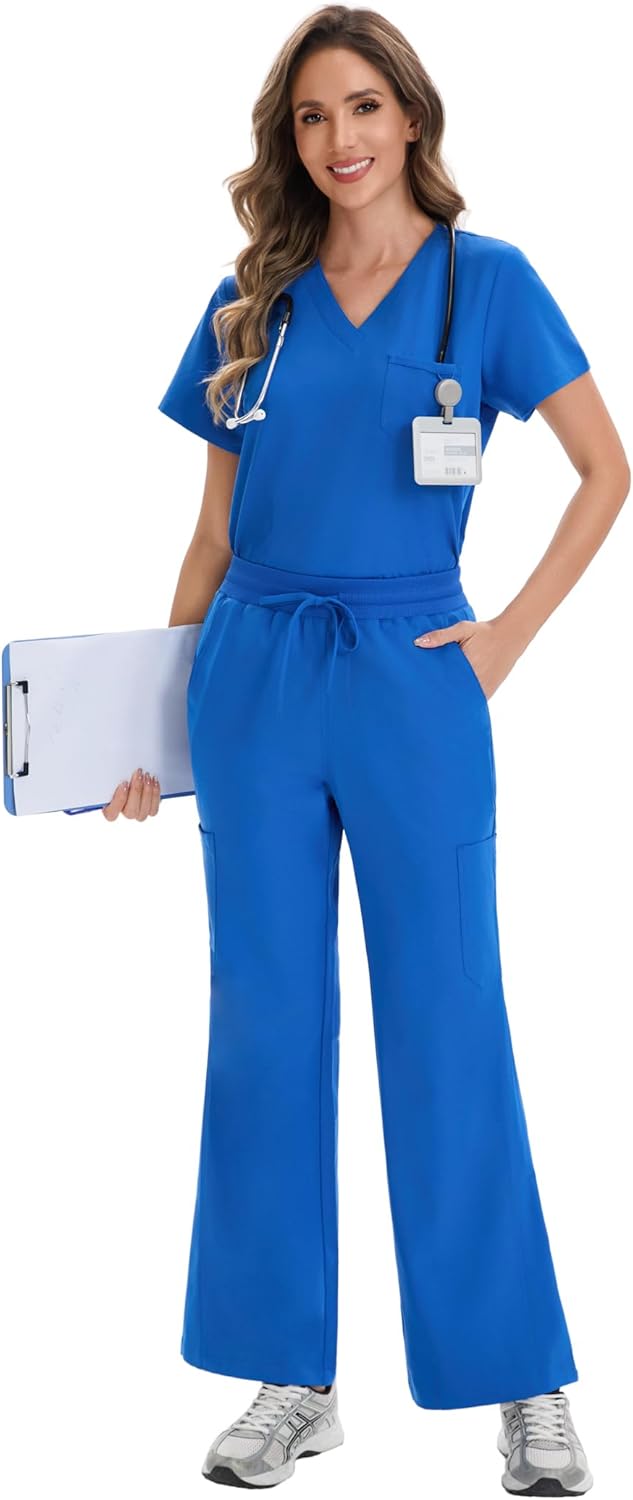 Scrub Pants for Women High Rise Four Way Stretch Flare Yoga Cargo Pants with 6 Pockets - Image 6