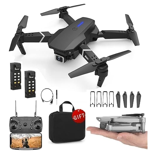 E88 Drone with 1080P Camera 2 Batteries One Key Take Off Land Altitude Hold Automatic Avoidance Obstacles 360° Flip With Aerial Photography Drone Multicolor (Dual-Battery)