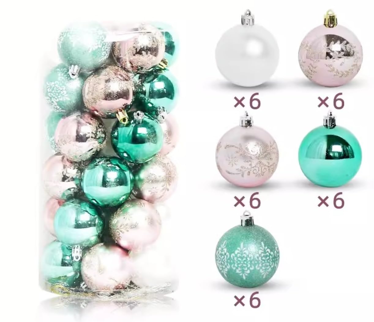 Bolas Arbol de Navidad 30 Bolas De Navidad 2,36 Pulgadas, Adornos Árbol Inastillables, Decoraciones para Árboles, Bola Colgante para Fiesta Navideña Decoración de Temporada(E)