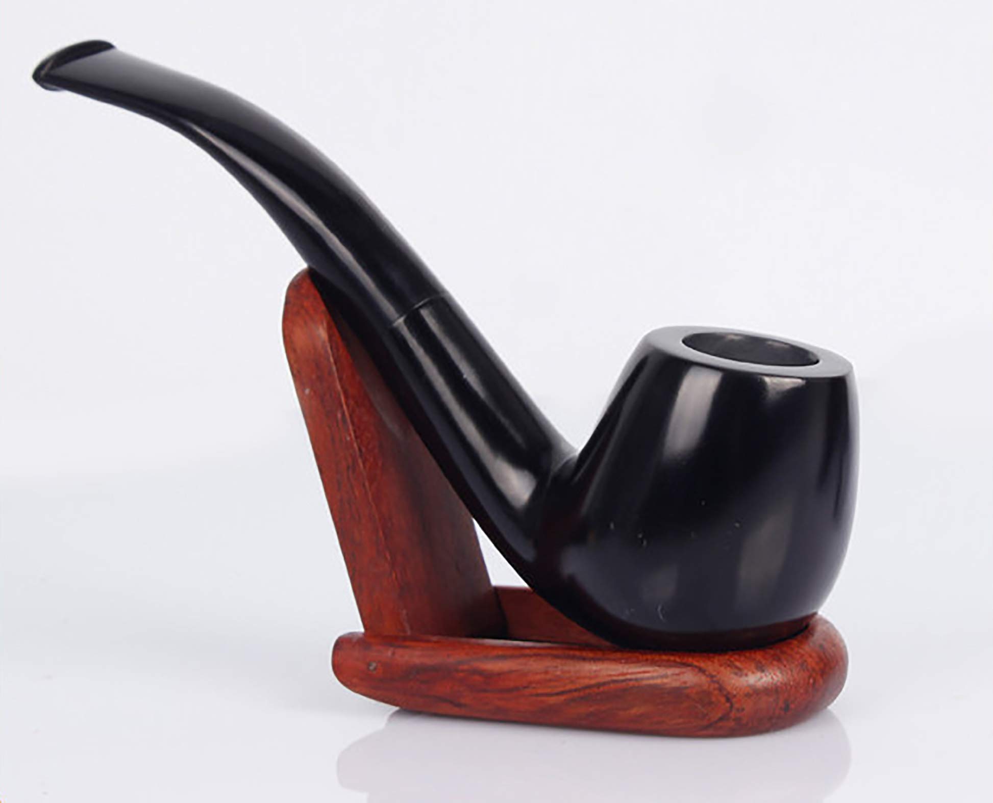 New Handmade Ebony Tobacco Pipe Curved Handle Smoking Set, Pipe Filter (Black)