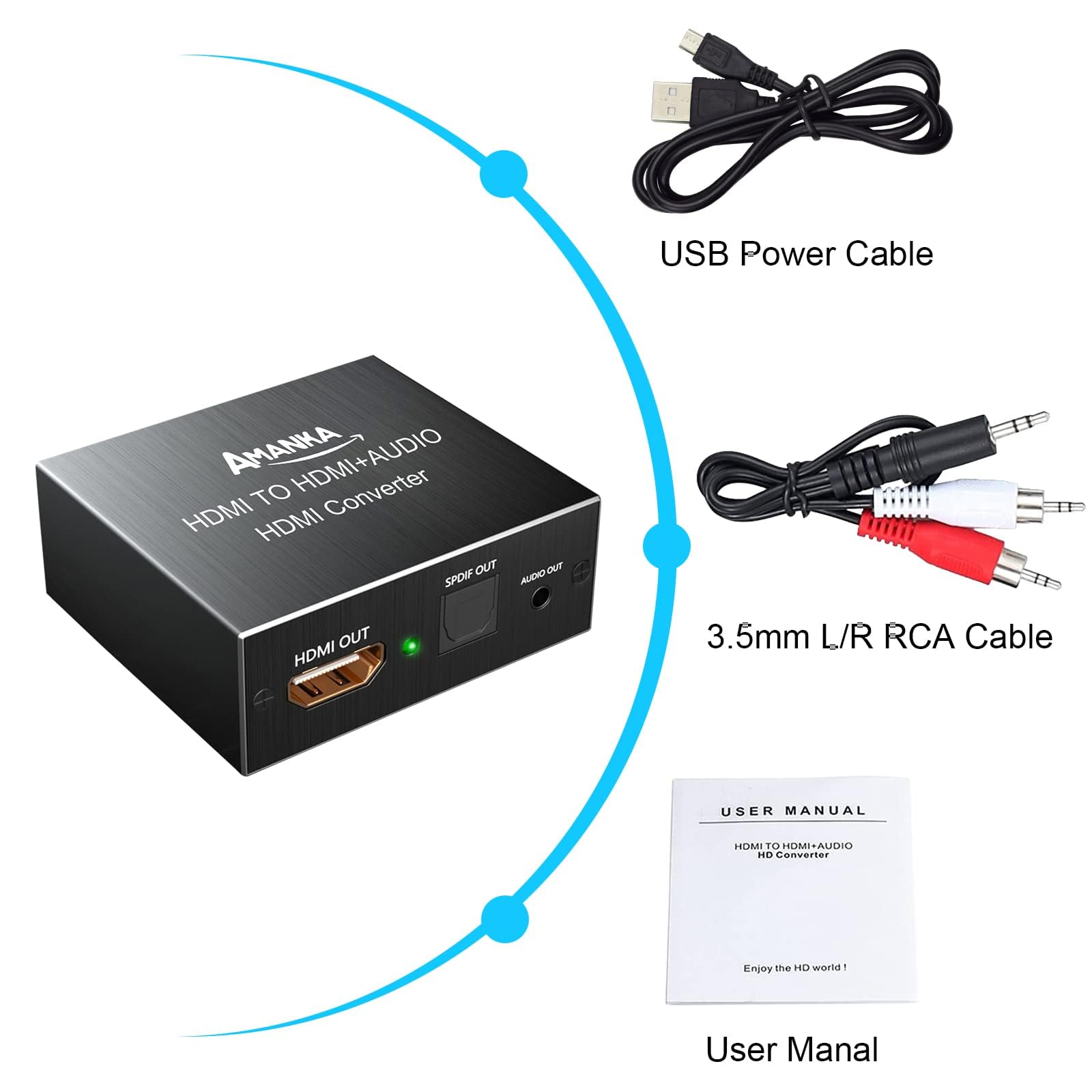 AMANKA HDMI Audio Extractor 4Kx2K, Convertisseur HDMI Optique HDMI pour Xbox PS4 Blu-Ray 3D Aluminum