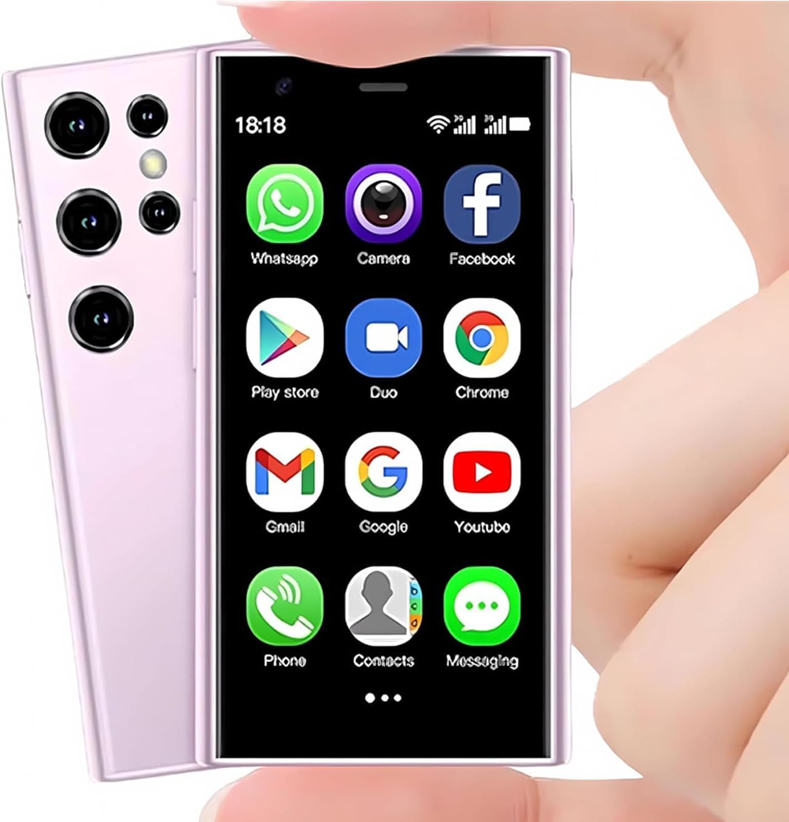 S23Pro 3G Mini Smartphone 3.0 Inch WiFi GPS RAM 2GB ROM 16GB Quad Core MTK6580 Android 8.1 Cell Phones Slim Body HD Camera Dual Sim Cute Palm Smartphone (Light Purple)