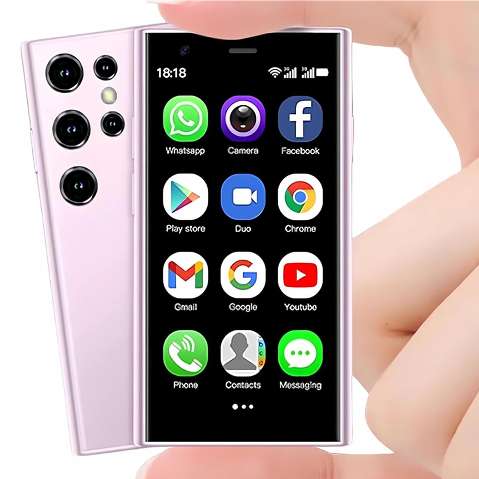 S23Pro 3G Mini Smartphone 3.0 Inch WiFi GPS RAM 2GB ROM 16GB Quad Core MTK6580 Android 8.1 Cell Phones Slim Body HD Camera Dual Sim Cute Palm Smartphone (Light Purple)