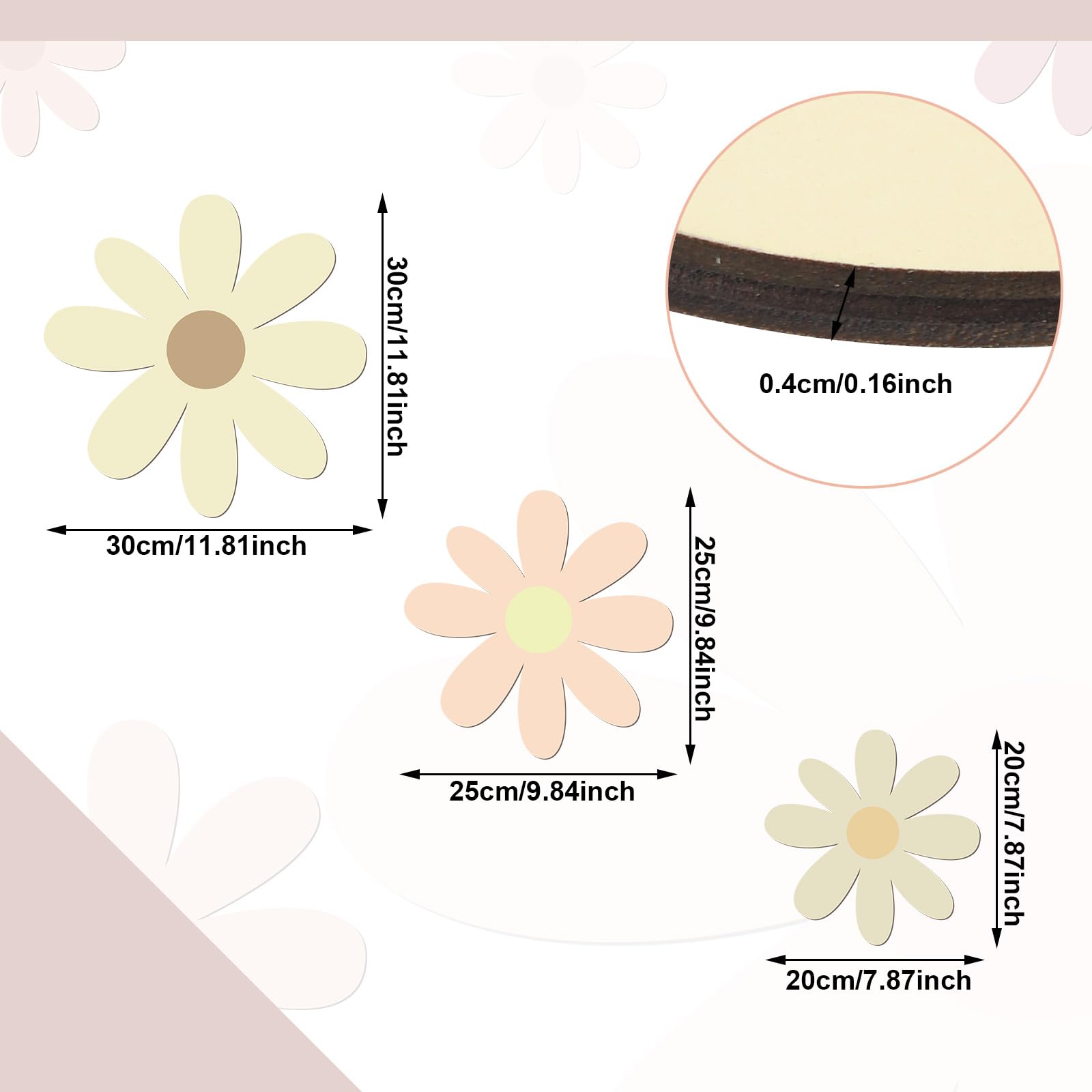 Thyle 6 Pcs Daisy Wall Decor Wooden Daisy Wall Art White Flowers Signs Hanging Plaque for Home Nursery Bedroom Farmhouse Bathroom Decorations Housewarming Gifts (Pink Style)