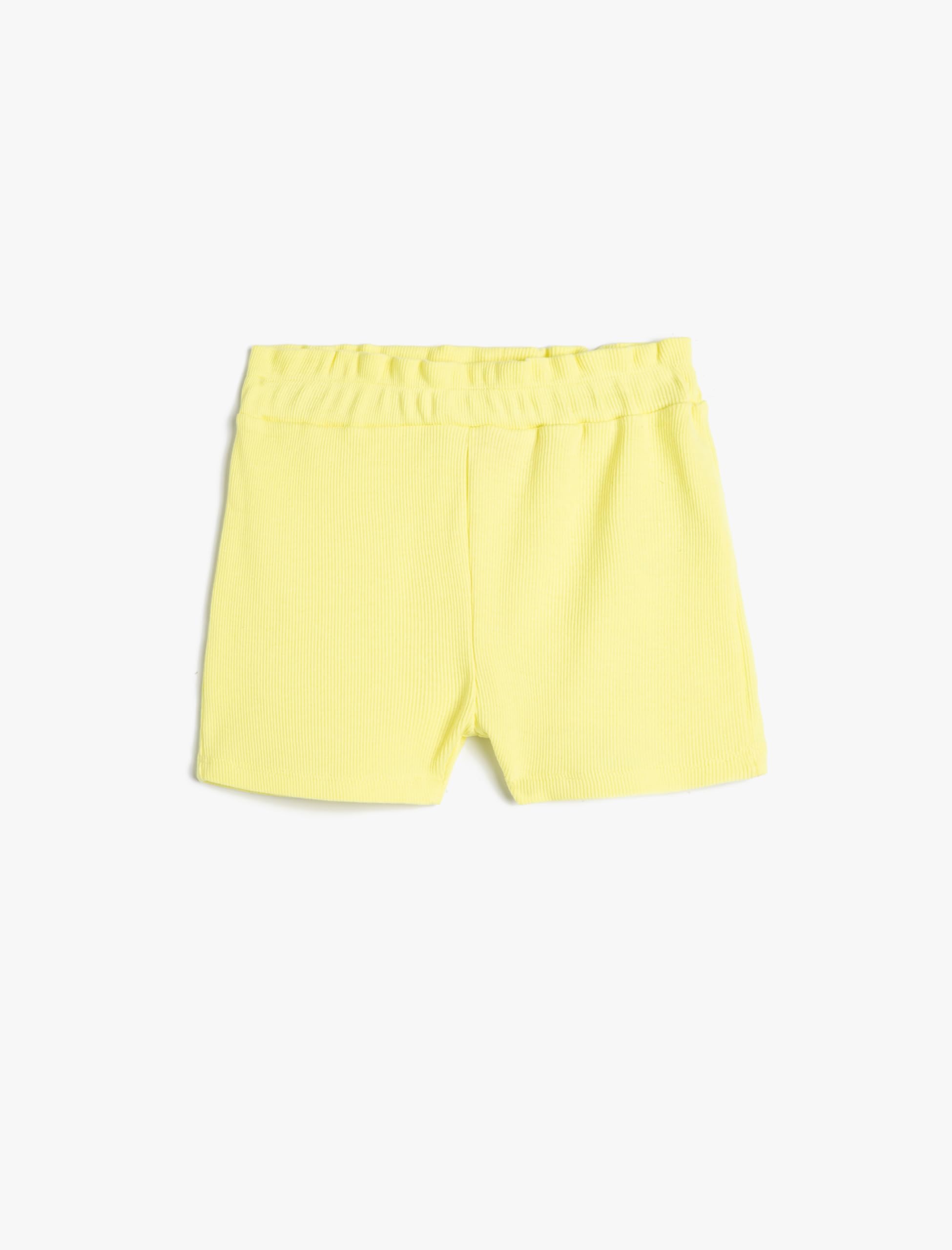 Koton Baybgirl's Basic Shorts Elastic Waistband Ribbed Cotton, Yellow(152), 12-18 Months
