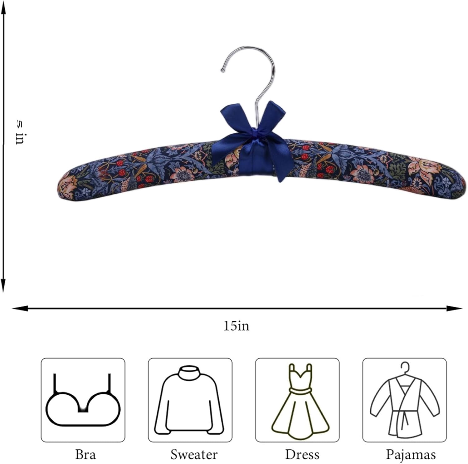 Anti-slip Satin Padded Clothes Hangers with Rotatable Hooks No Shoulder Bump for Women Heavy Sweaters, Coats, Suits with Floral Set of 5 (Strawberry And Bird)