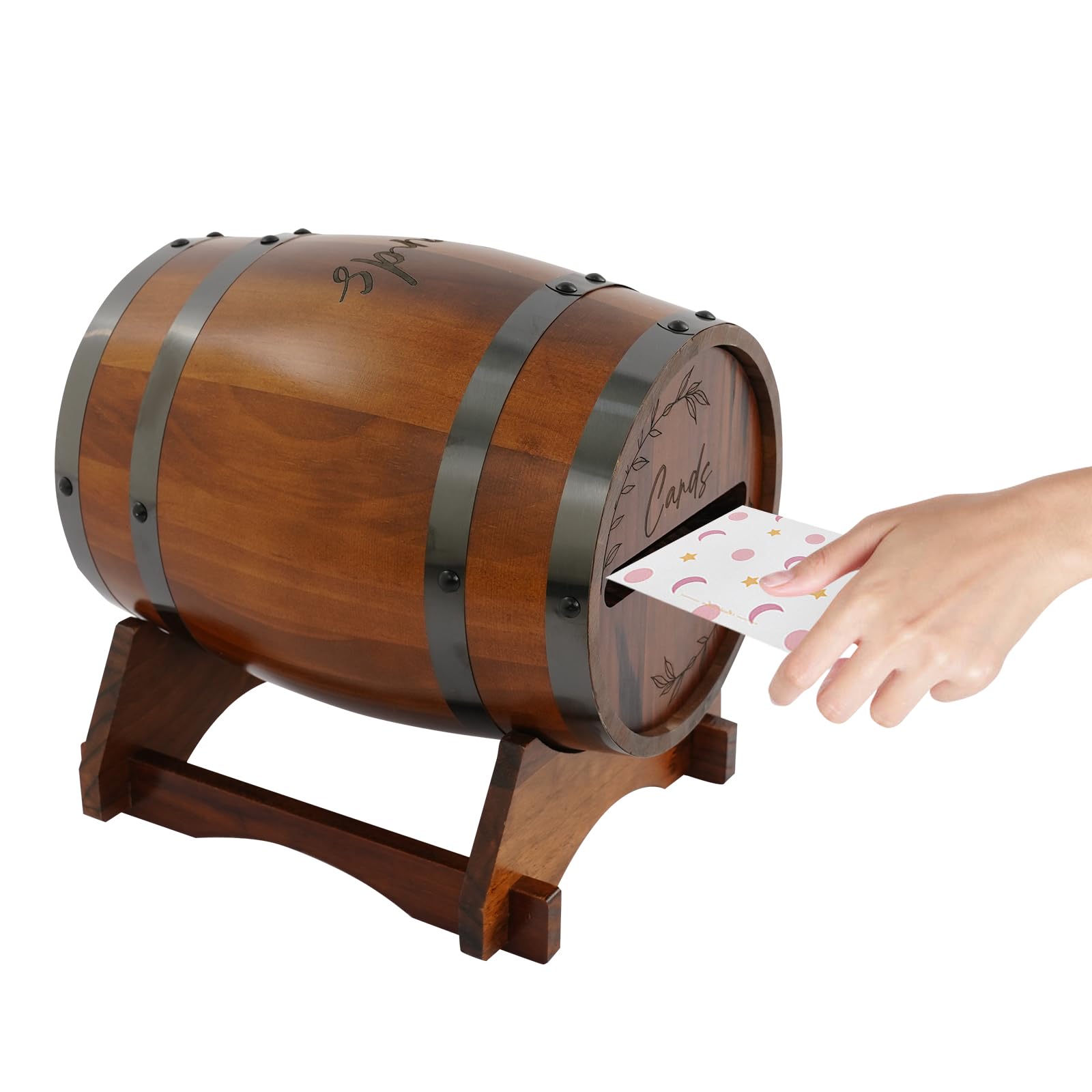 Scatola per biglietti di nozze a forma di barile in legno, stile vintage, stile rustico, per buste e messaggi, in legno di pino