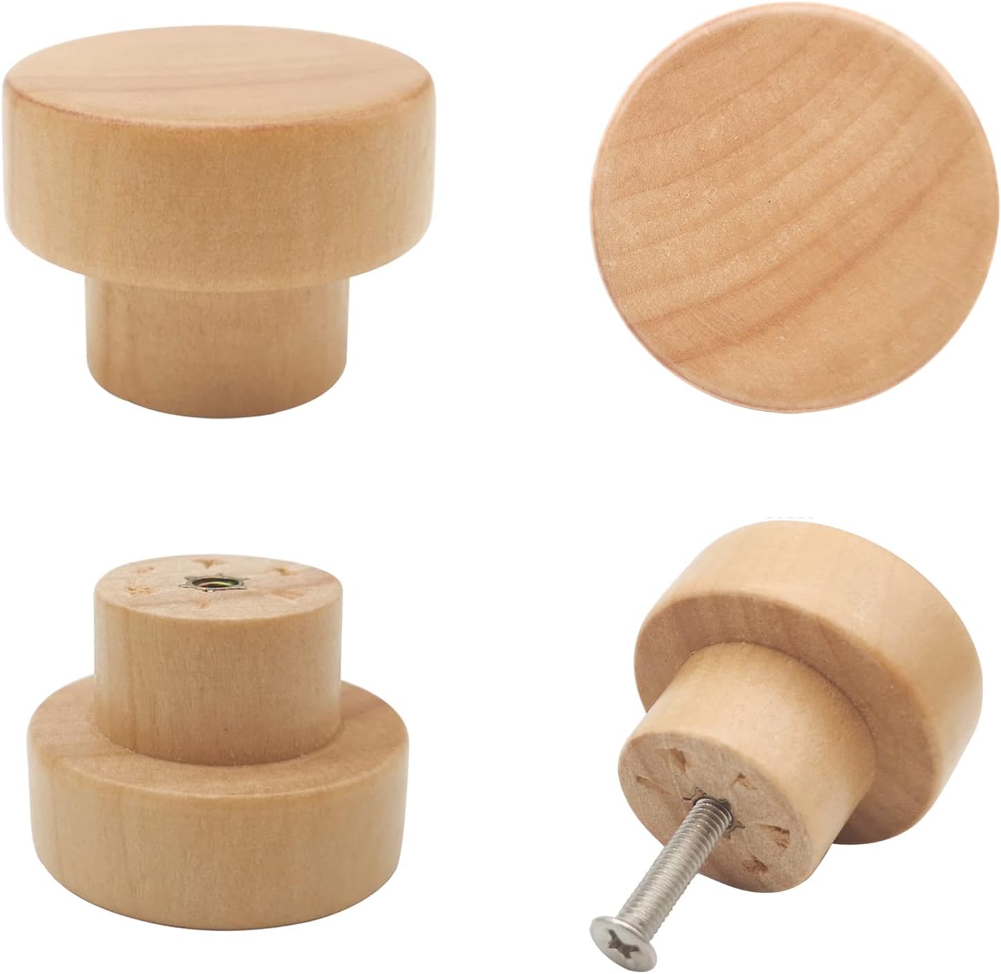 20 Pcs Wooden Round Cabinet Knobs, 1.39"(35mm) Natural Flat Top Kitchen Furniture Drawer ...