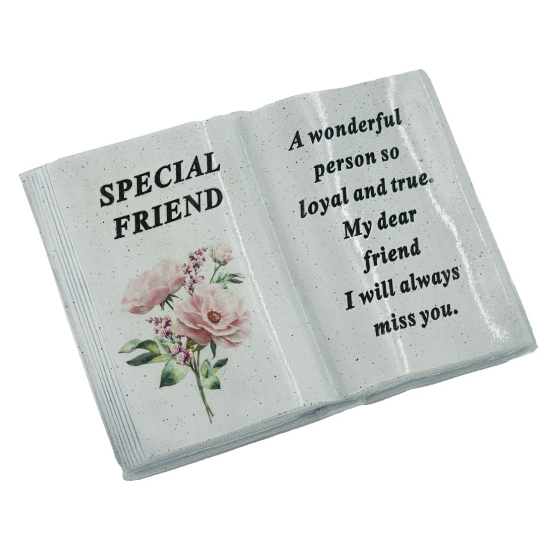 Angraves Multicolor Special Friend Pink Peony Flower Graveside Book Ornament Memorial Grave Plaque